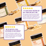 Customer reviews highlighting turmeric peanut butter for dogs supporting energy and mobility