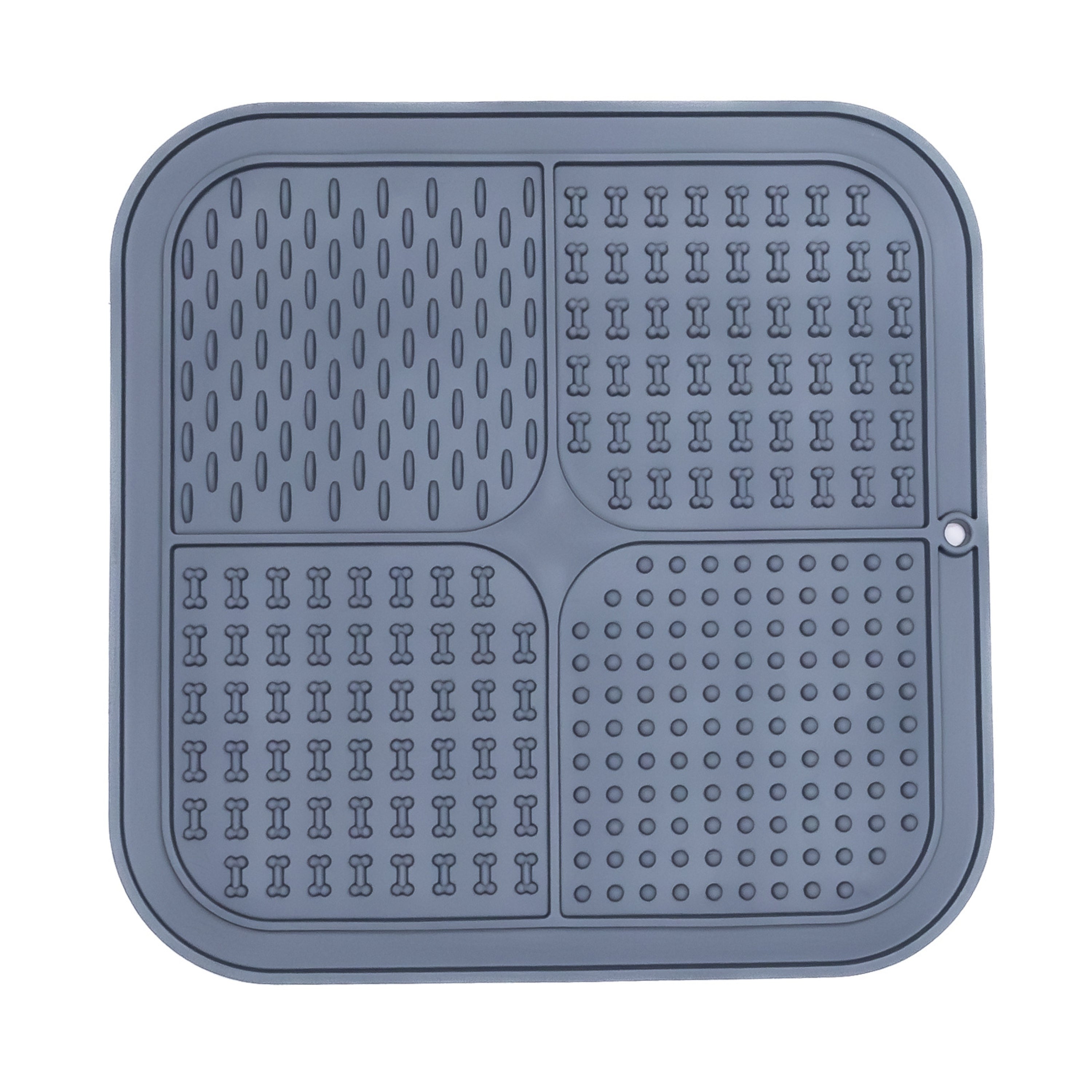 Dark gray FourZone Slow Feeder Mat featuring four unique textured sections to promote calm feeding and reduce gulping in dogs.