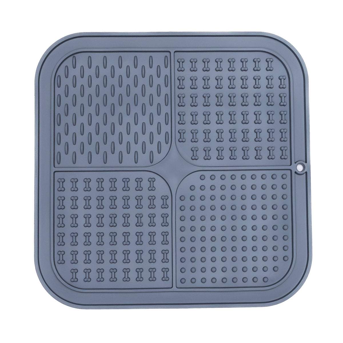 Dark gray FourZone Slow Feeder Mat featuring four unique textured sections to promote calm feeding and reduce gulping in dogs.