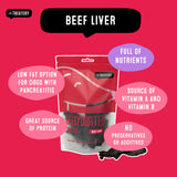 Dehydrated beef liver for dogs, healthy beef liver treats for dogs packed with nutrients.