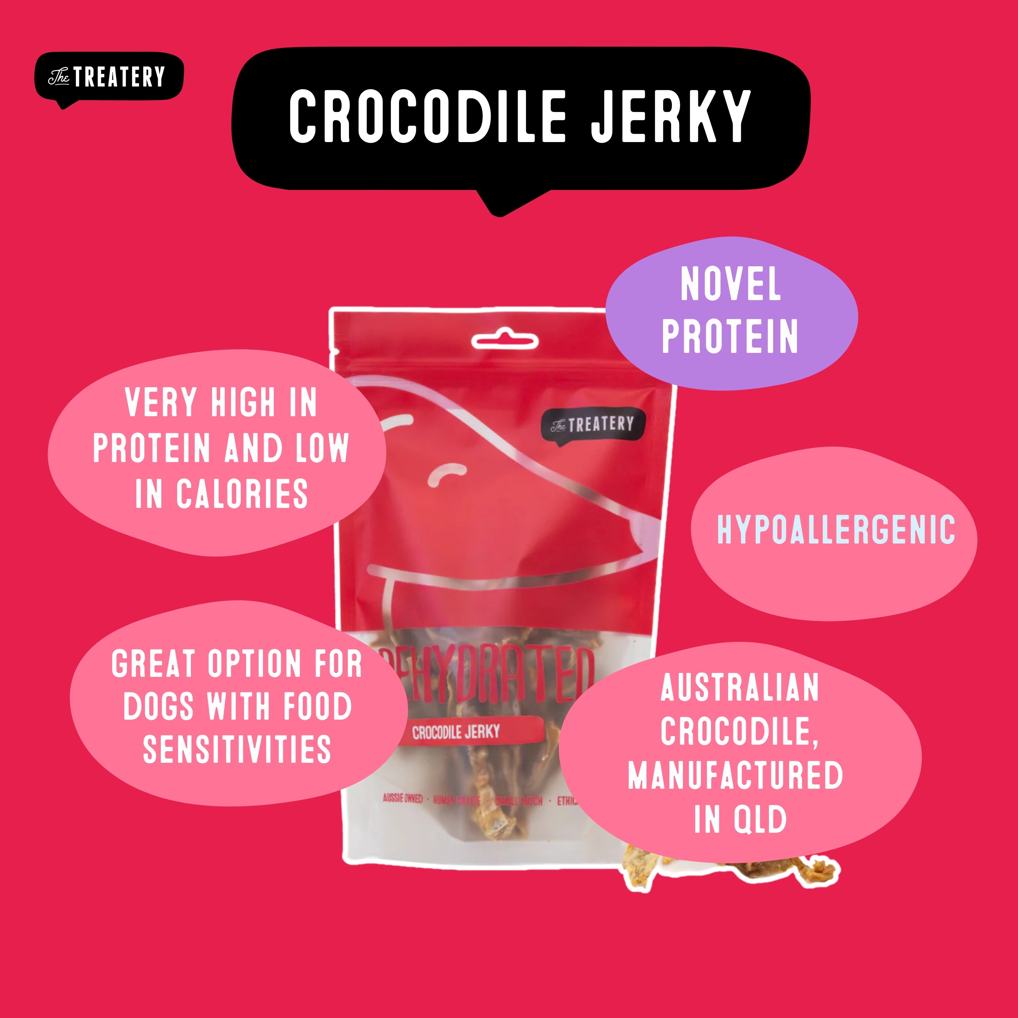 Dehydrated crocodile treats for dogs high protein hypoallergenic snack made from Australian crocodile