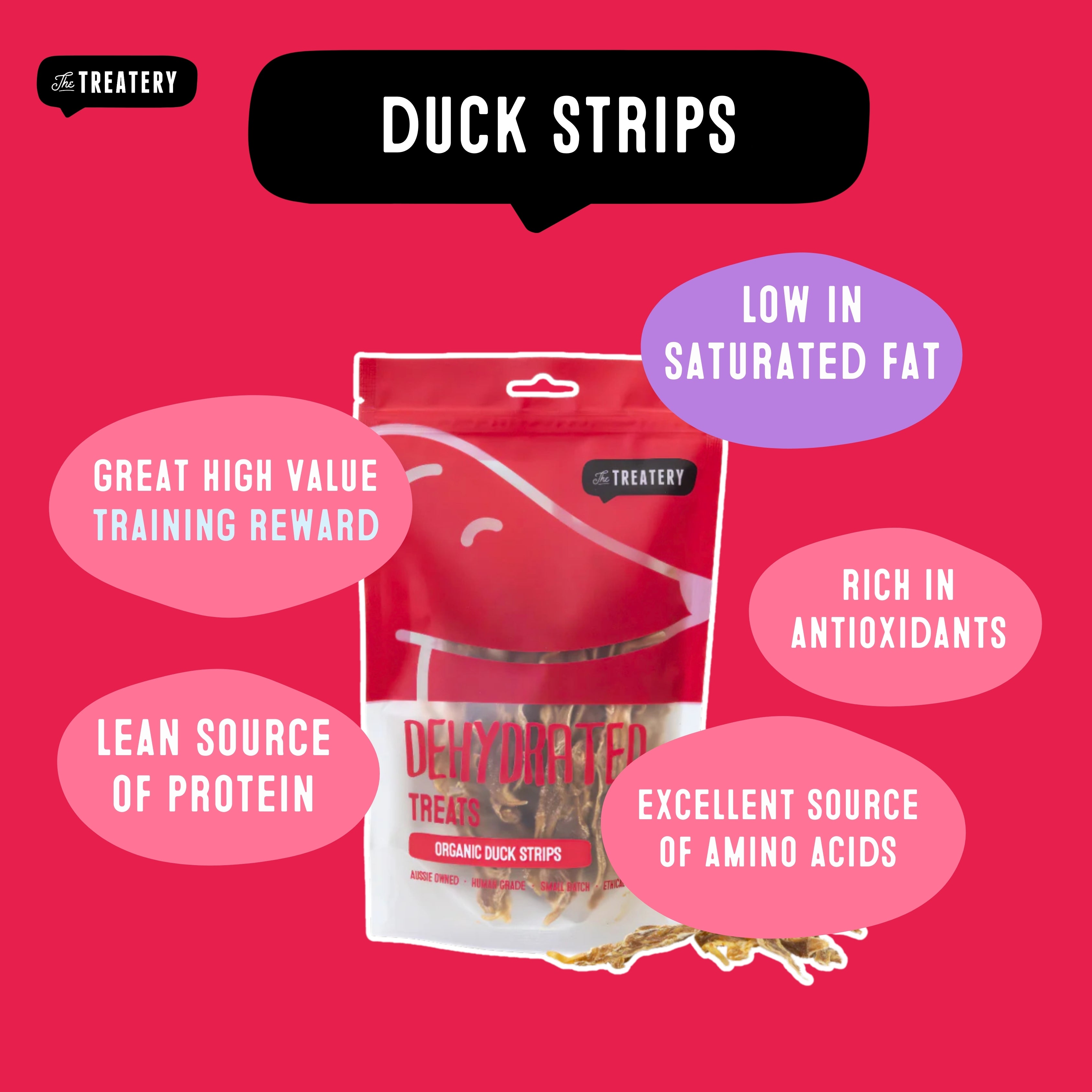 Dehydrated duck strips for dogs rich in antioxidants and amino acids great for training