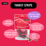 Dehydrated turkey treats for dogs, nutritious turkey strips perfect for training and rewards.