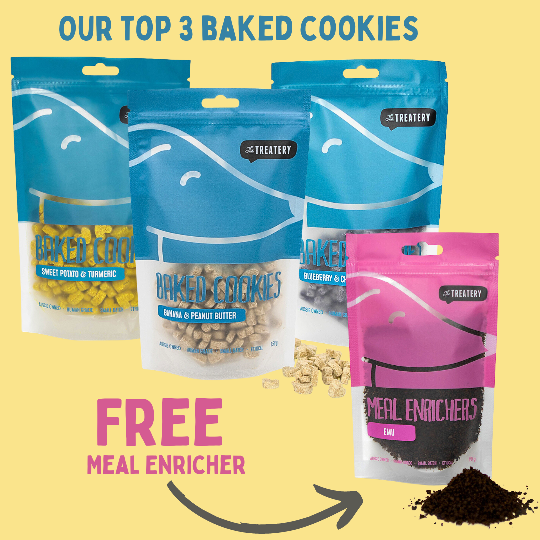Dog treat bundle baked cookies and free emu meal enricher nutritious treats for healthy dogs