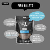 Doggie Chews Fish Fillets large crunchy dog treat promoting dental health for medium and large dogs.