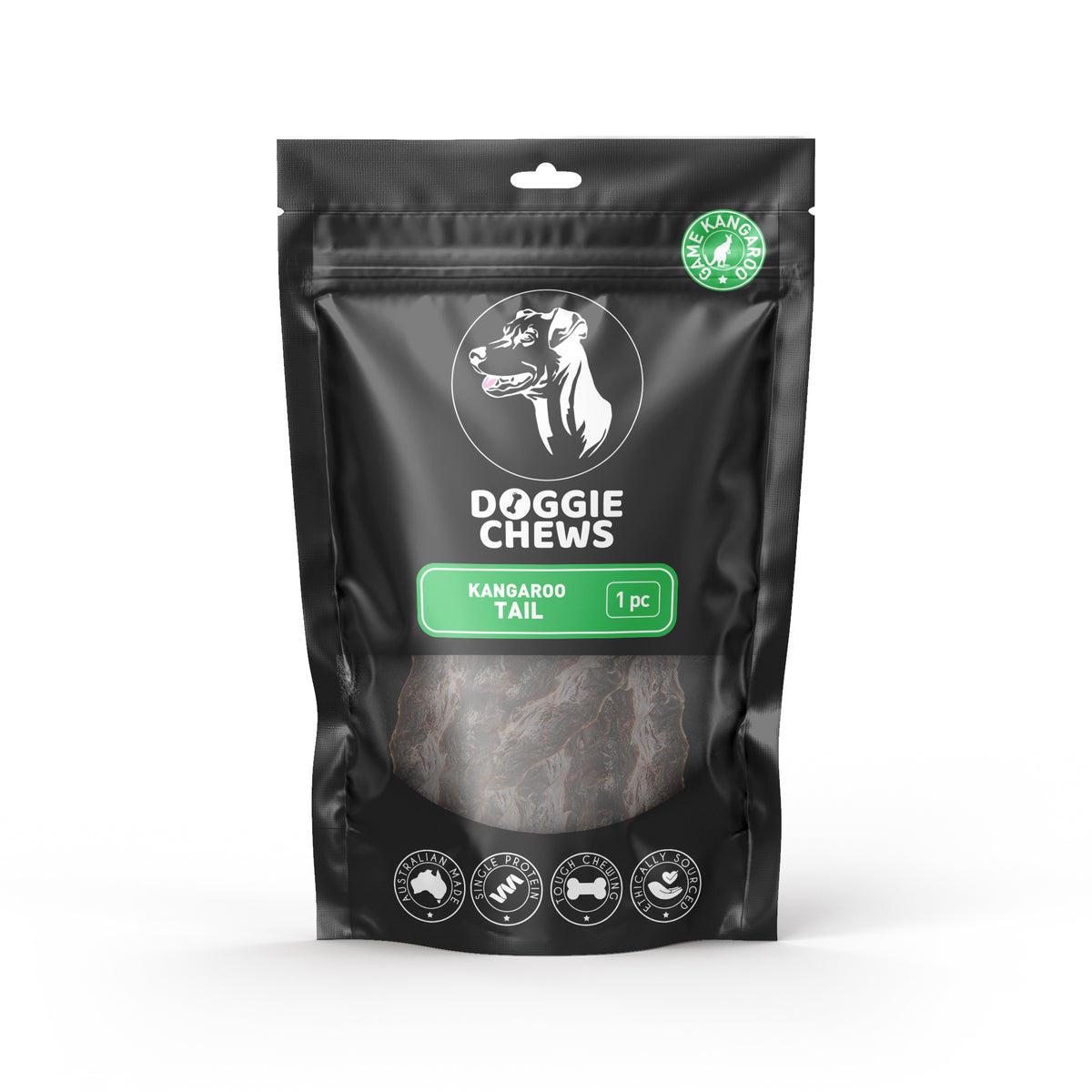 Doggie Chews Kangaroo Tail natural single protein dog treat made from 100 percent Australian kangaroo.