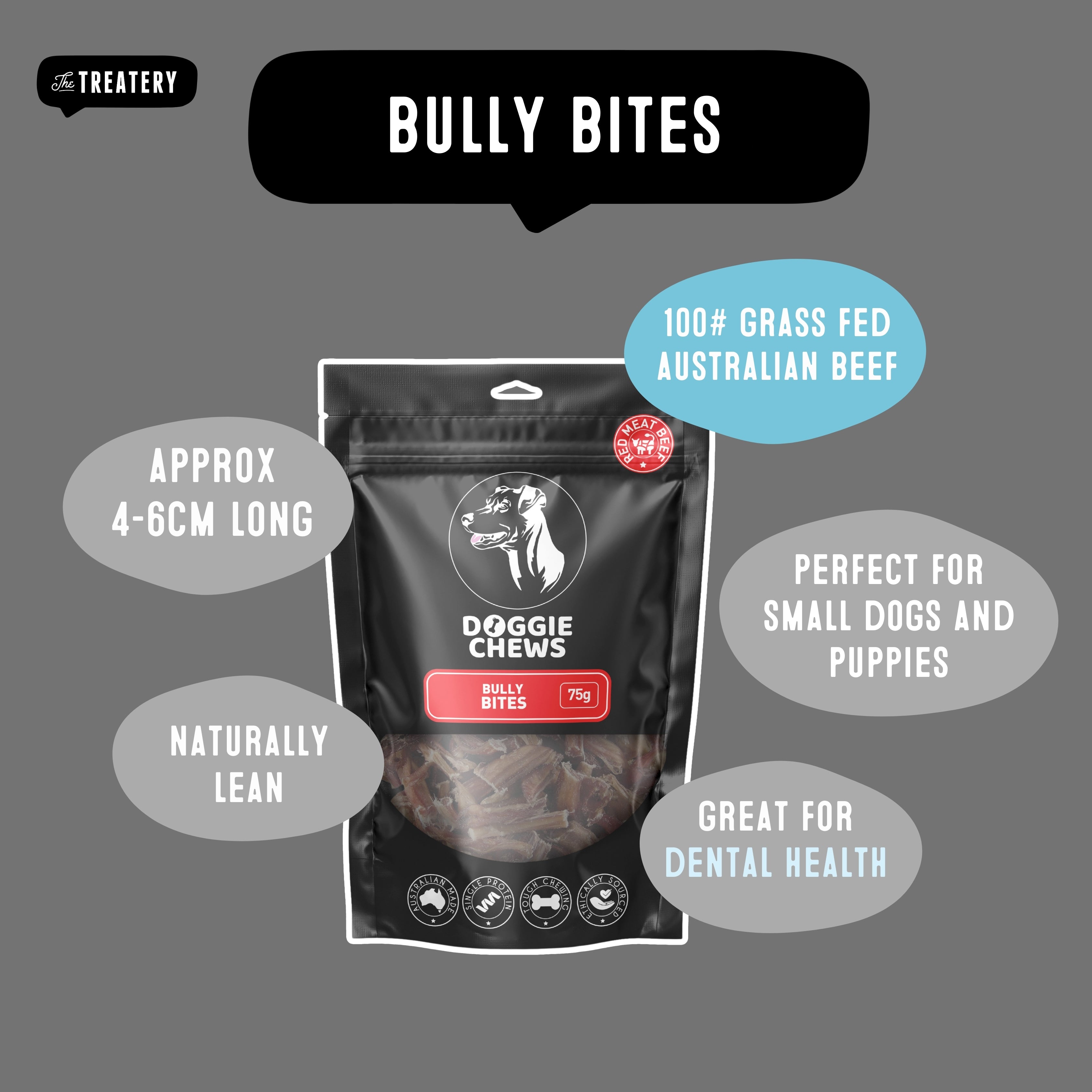 Doggie Chews bully bites for dogs long lasting beef dog treats promoting dental health