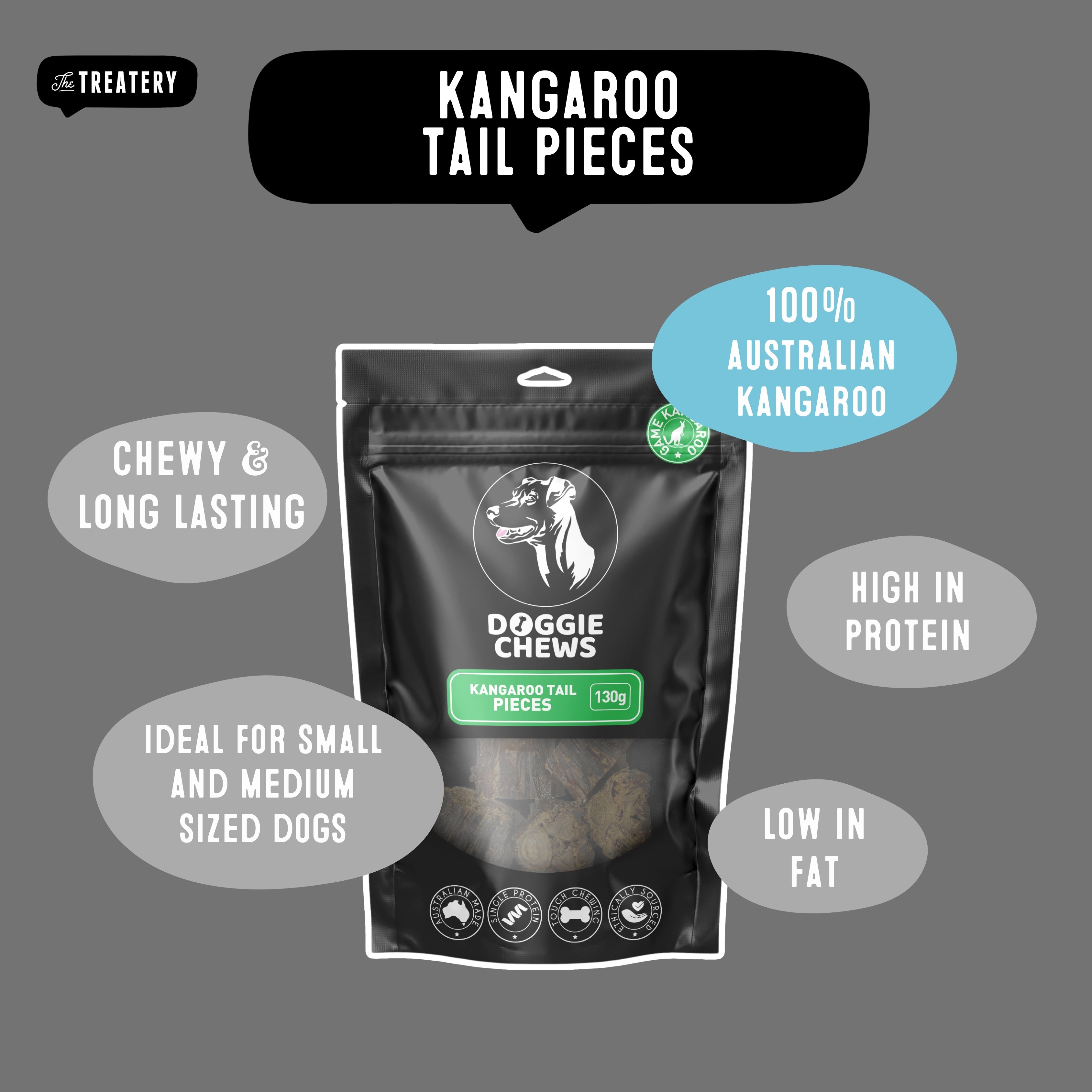Doggie Chews kangaroo tail dog treats high protein long lasting chew for small dogs