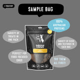 Doggie Chews sample bag variety pack featuring mixed natural dog treats from Australia