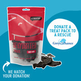 The Treatery donate a treat pack to a rescue product image showing dehydrated beef liver dog treats and partnership with Greys 2nd Chance rescue.