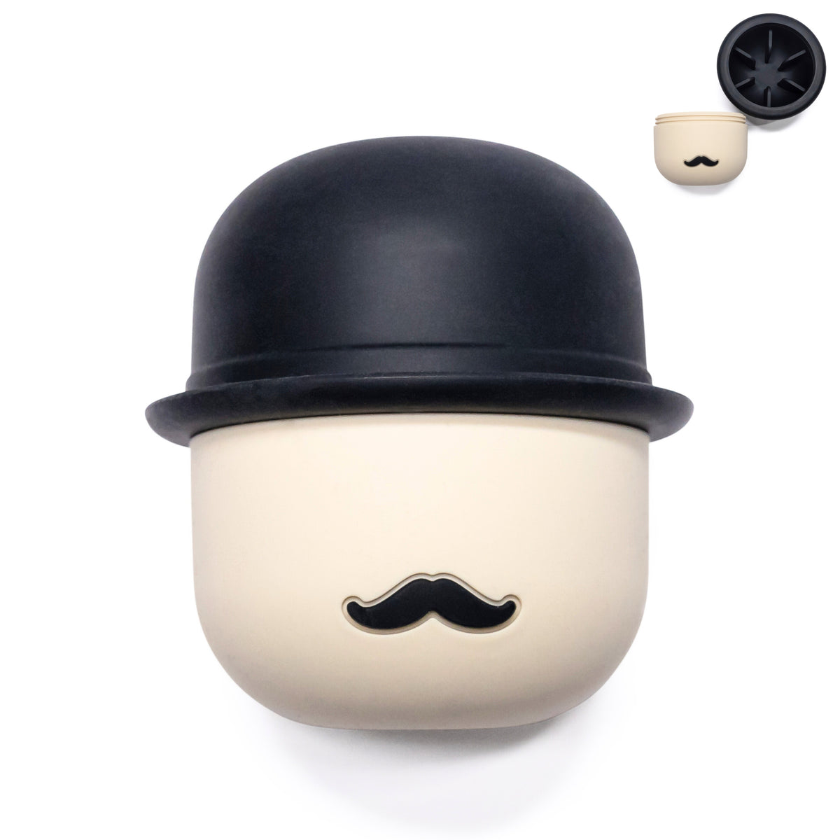 Gentleman Treat Dispenser Enrichment Toy shaped like a mustached face with a bowler hat designed to dispense treats and engage dogs.