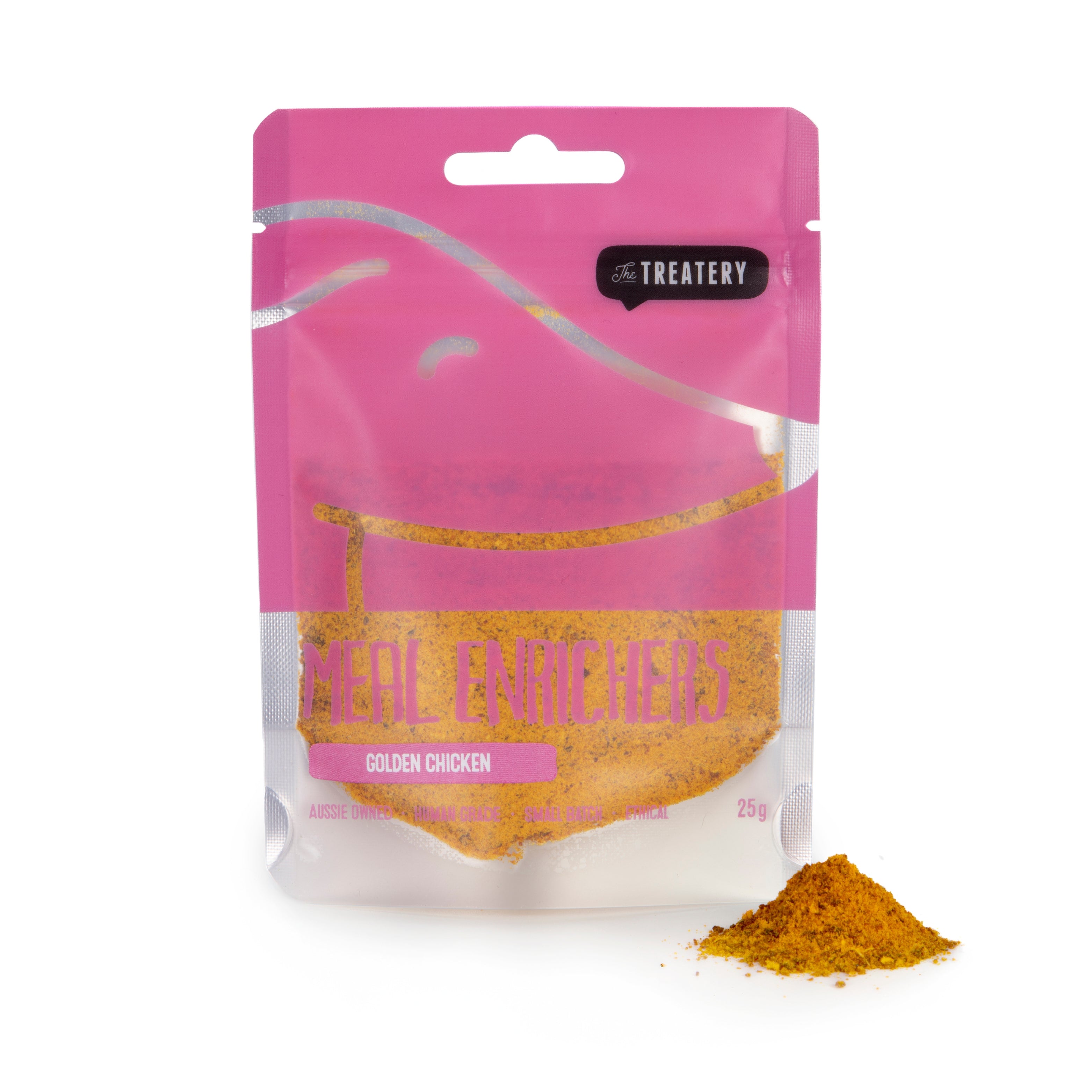 Golden chicken protein blend by The Treatery nutritious powder meal topper considered one of the best meal toppers for dogs