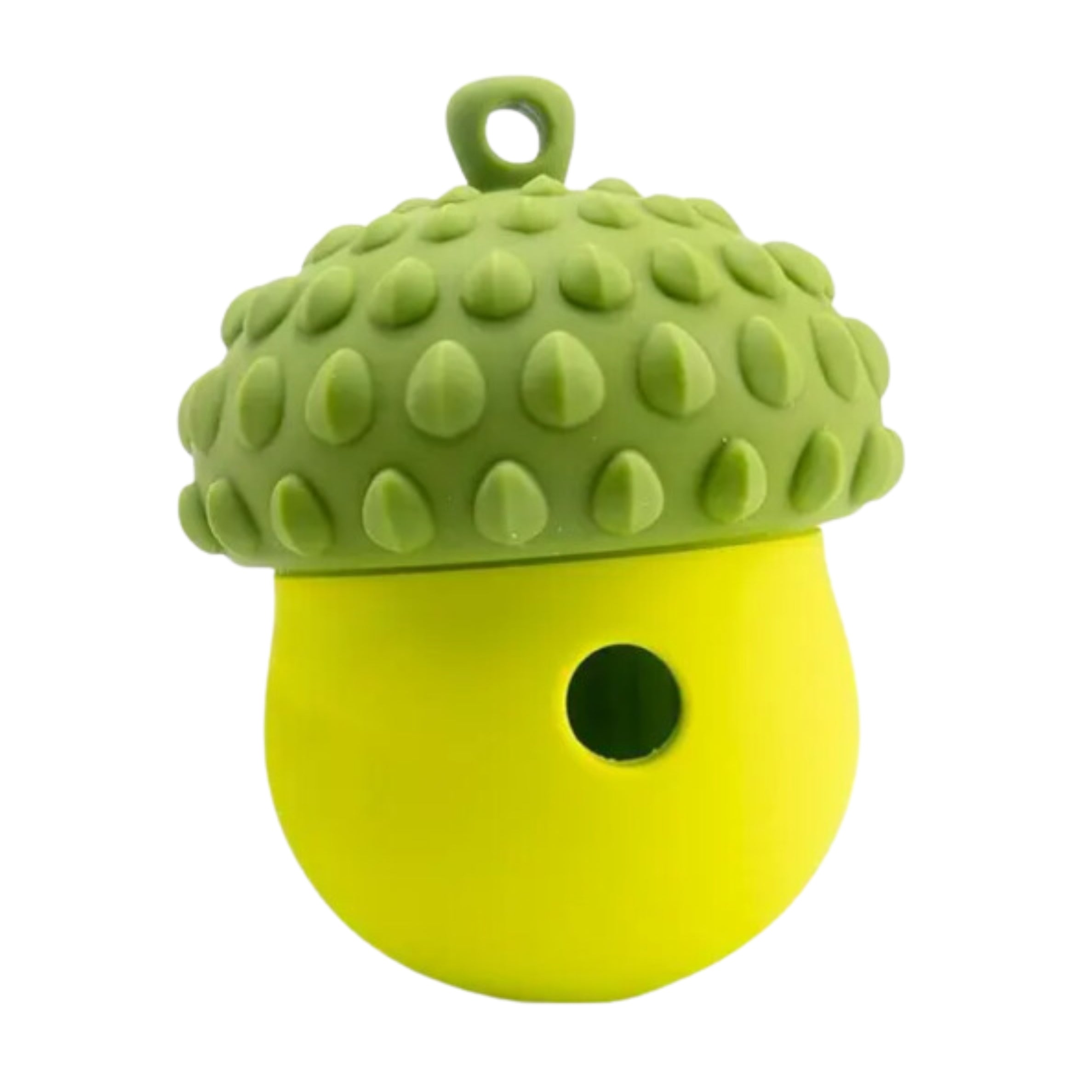 Green Acorn Wobbler Enrichment Toy for dogs, fun interactive treat puzzle.