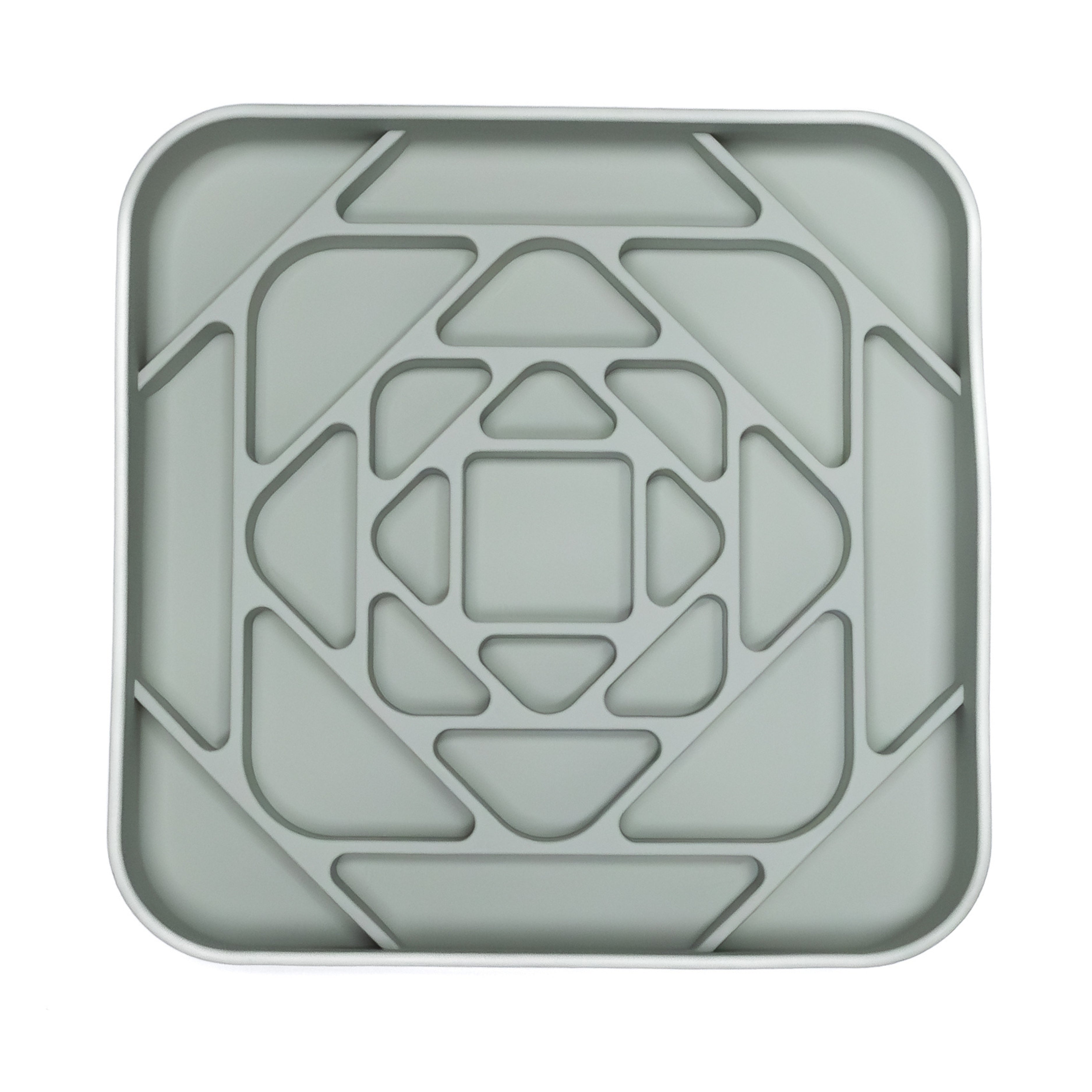 Green Geometric Slow Feeder Bowl with structured maze pattern promoting enrichment and slower mealtime for pets.