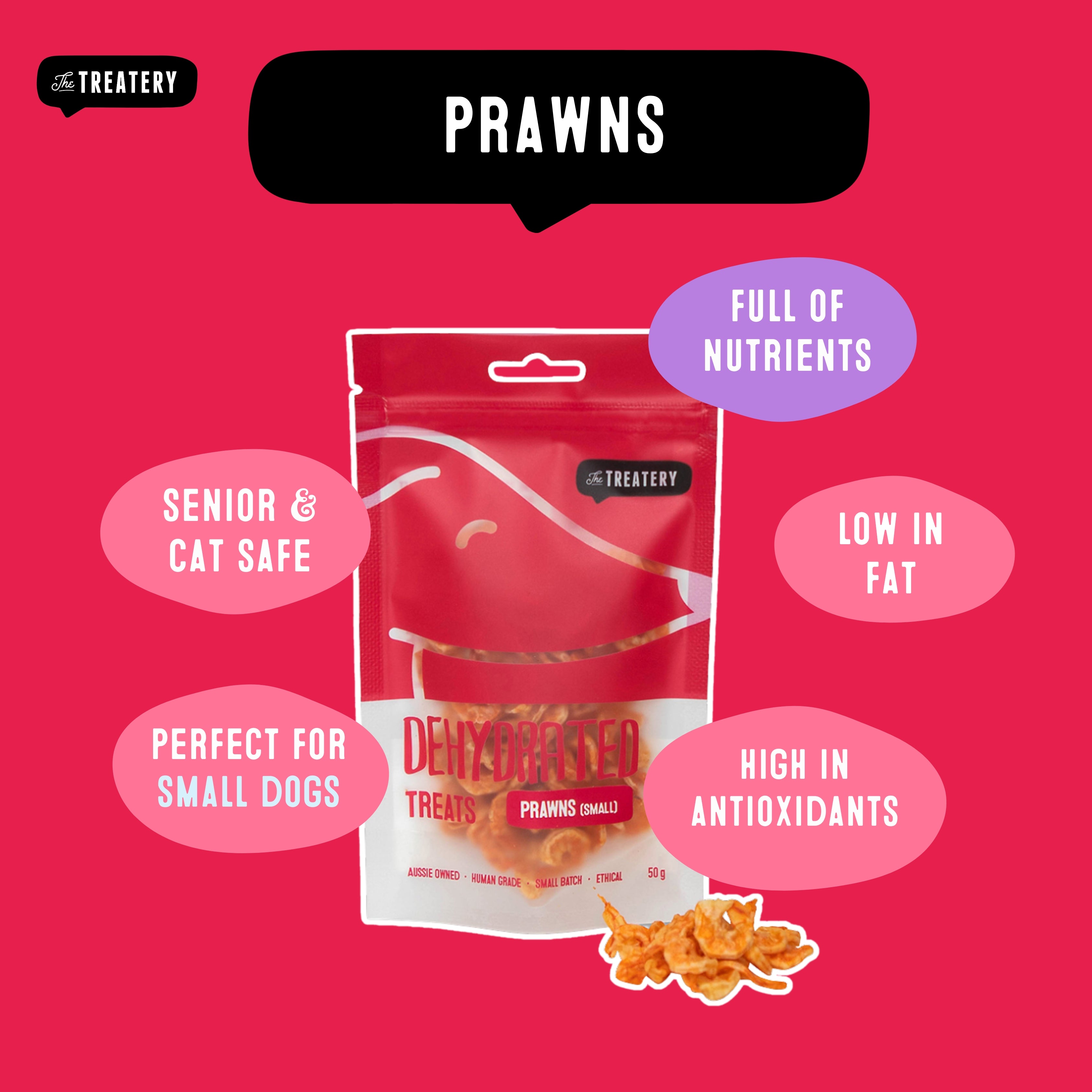 Healthy prawn dog treats rich in antioxidants low fat and safe for senior dogs and cats