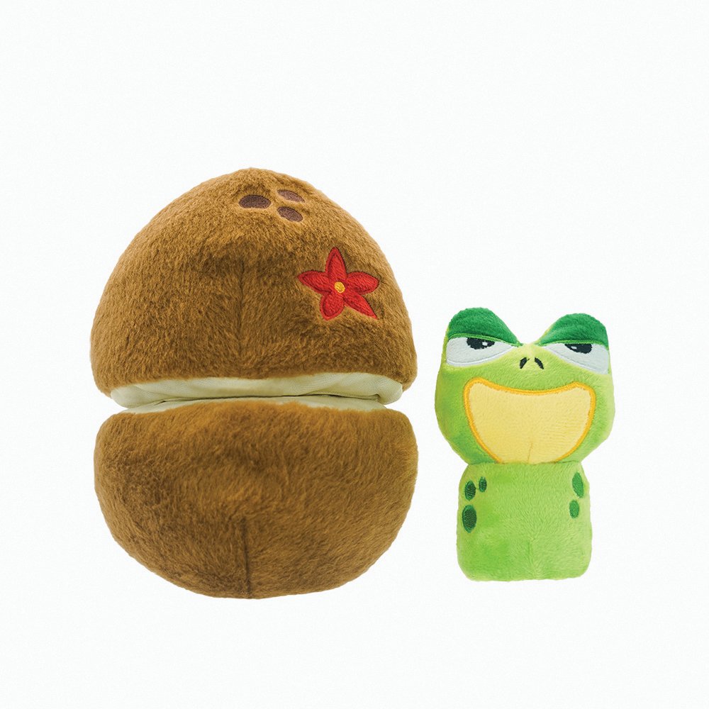 HugSmart Puzzle Hunter Fruity Critterz 2 Toys In 1 Coconut And Frog Interactive Plush Toy For Dogs