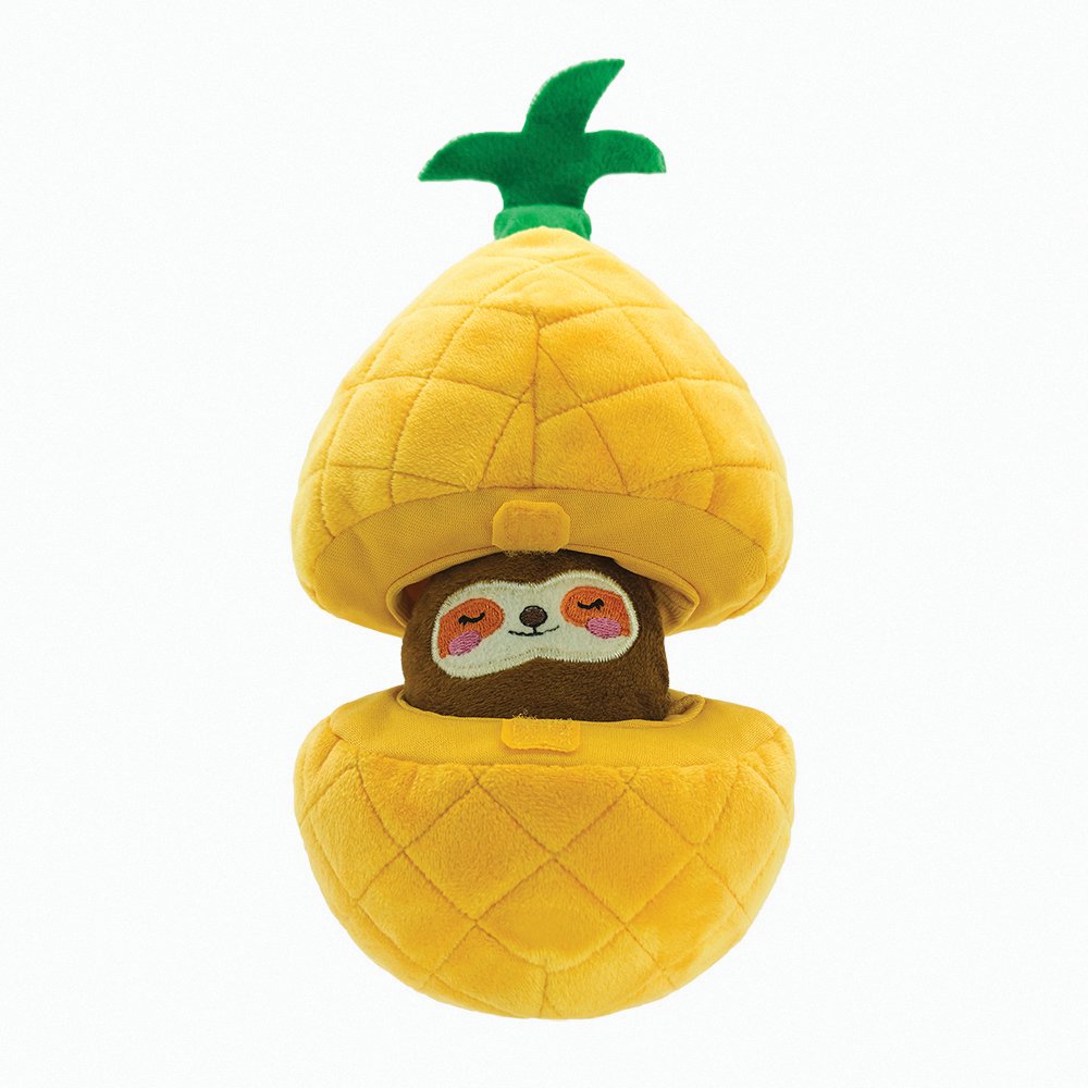 HugSmart Puzzle Hunter Fruity Critterz 2 Toys In 1 Pineapple And Sloth Interactive Plush Toy For Dogs