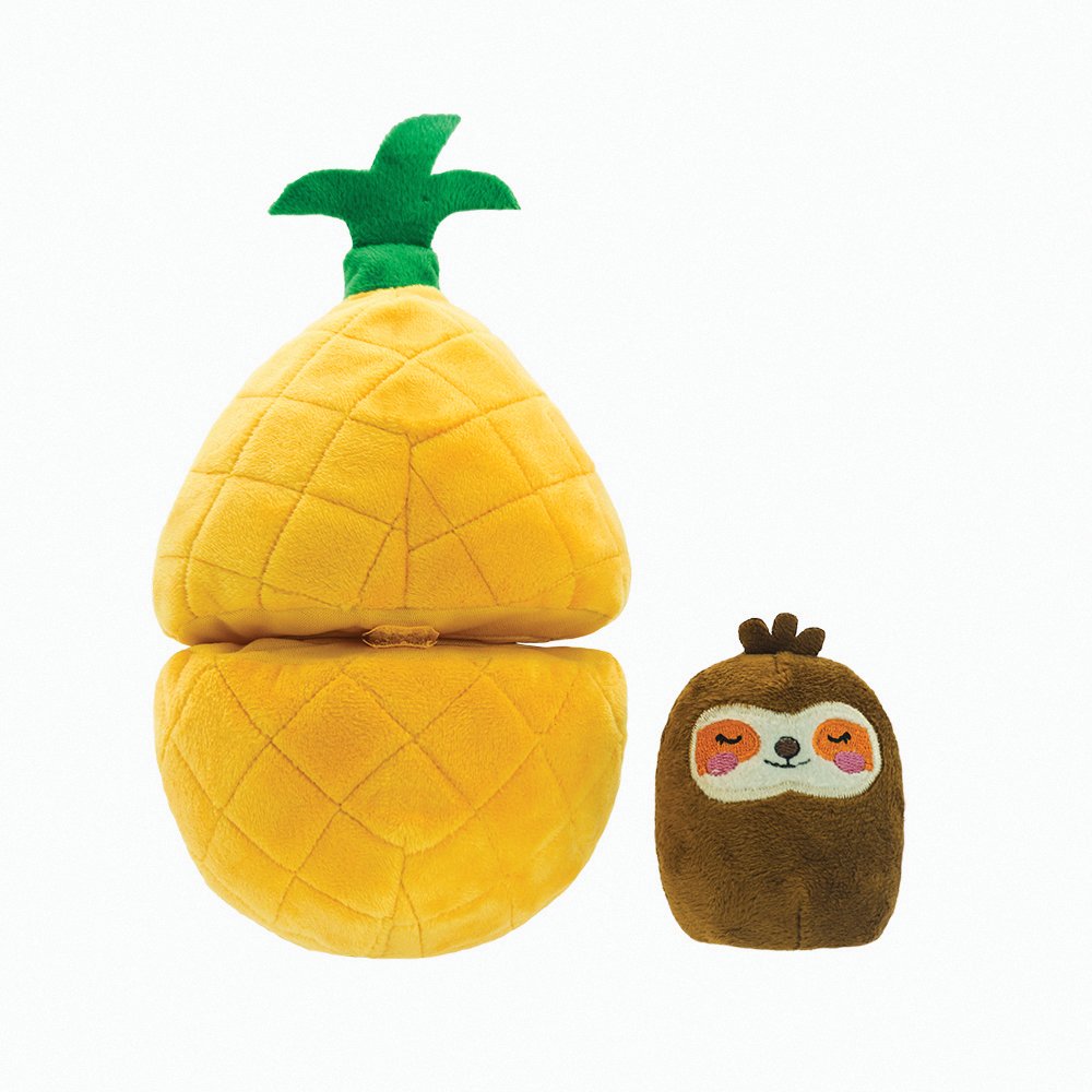 HugSmart Puzzle Hunter Fruity Critterz 2 Toys In 1 Pineapple And Sloth Interactive Plush Toy For Dogs