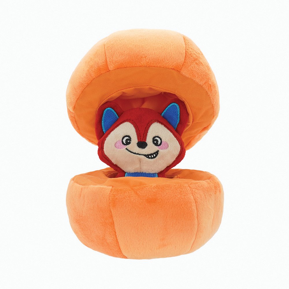 HugSmart Pumpkin and Fox 2-in-1 Interactive Plush Dog Toy with squeaky fox inside.
