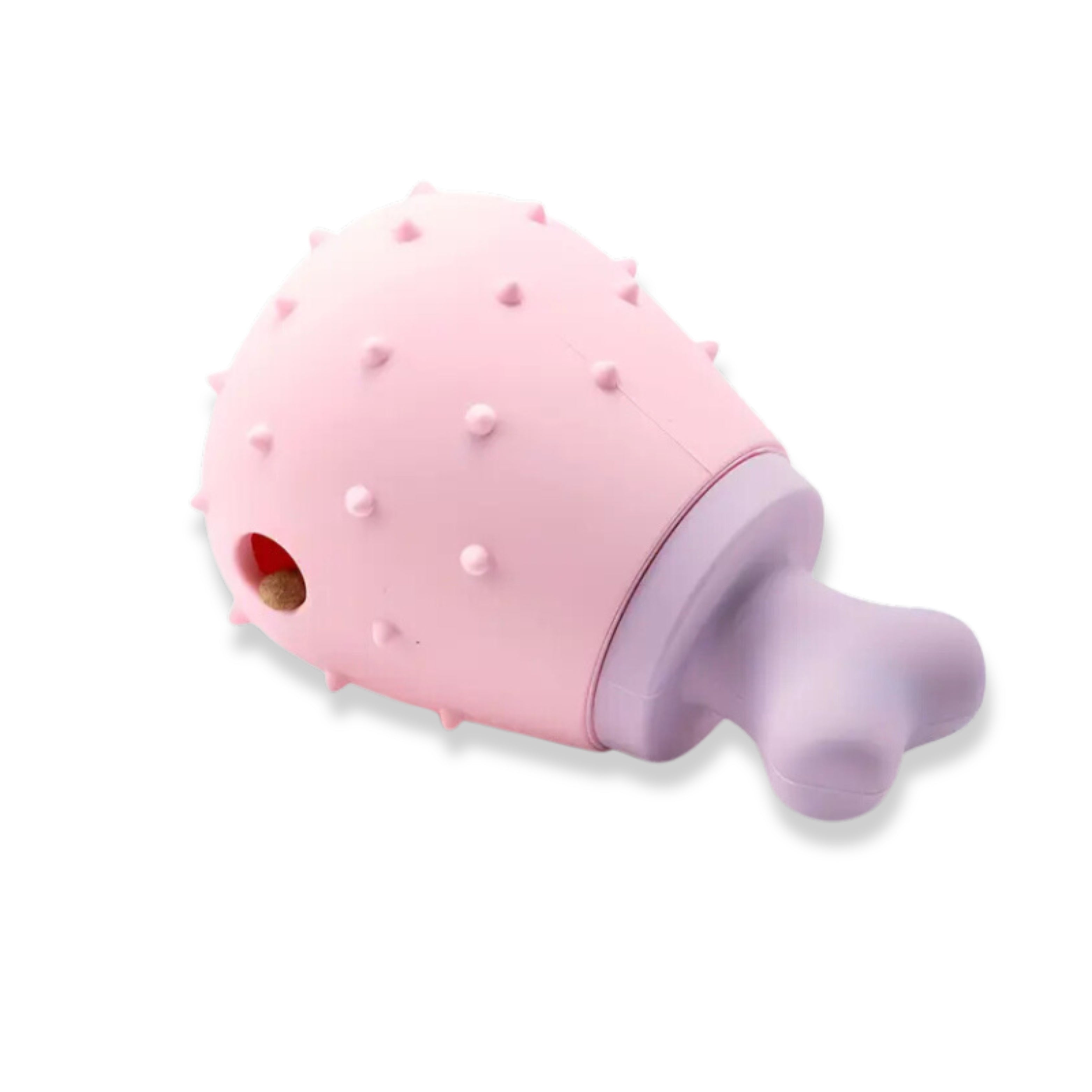 Interactive Chicken Drumstick Enrichment Toy for dogs, treat dispensing and chewing fun.