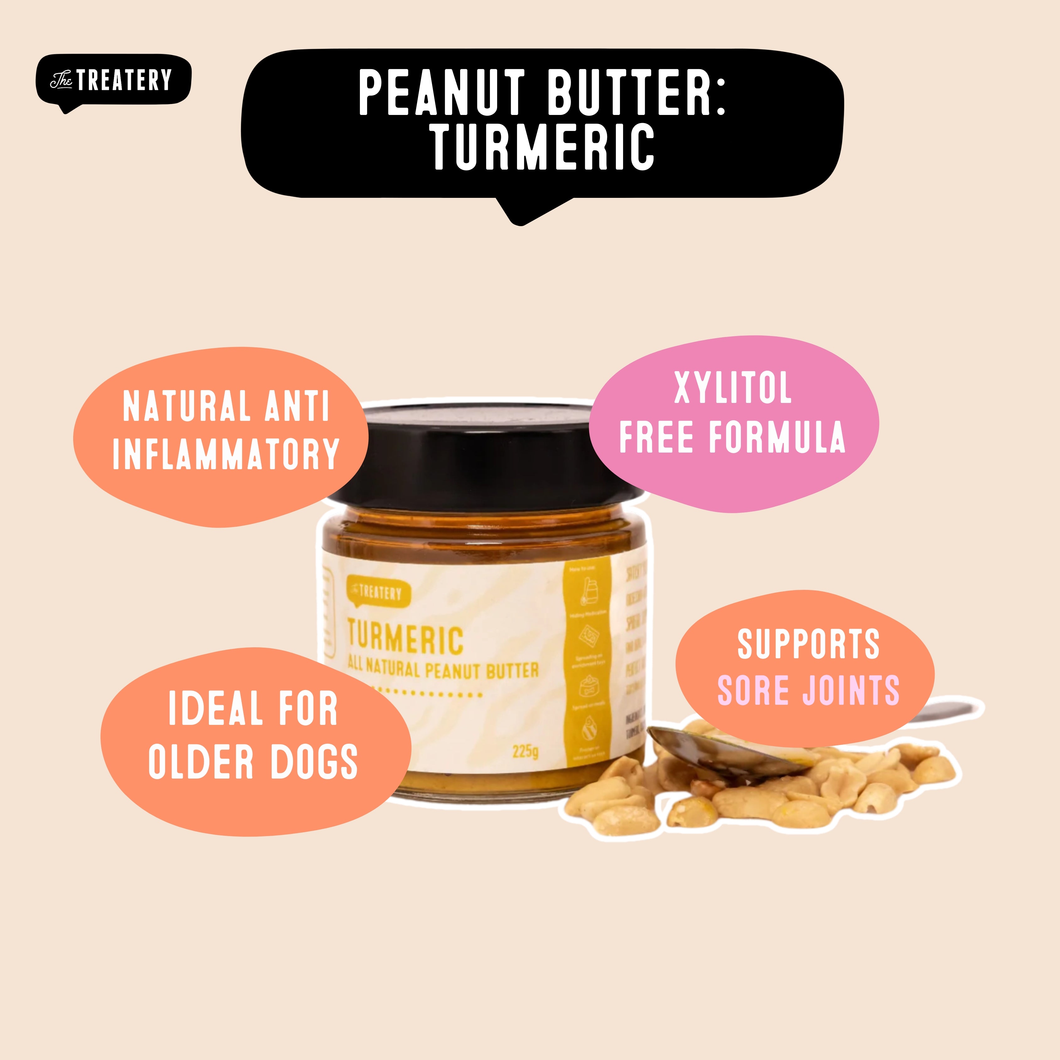 Joint support turmeric peanut butter for dogs xylitol free and anti inflammatory