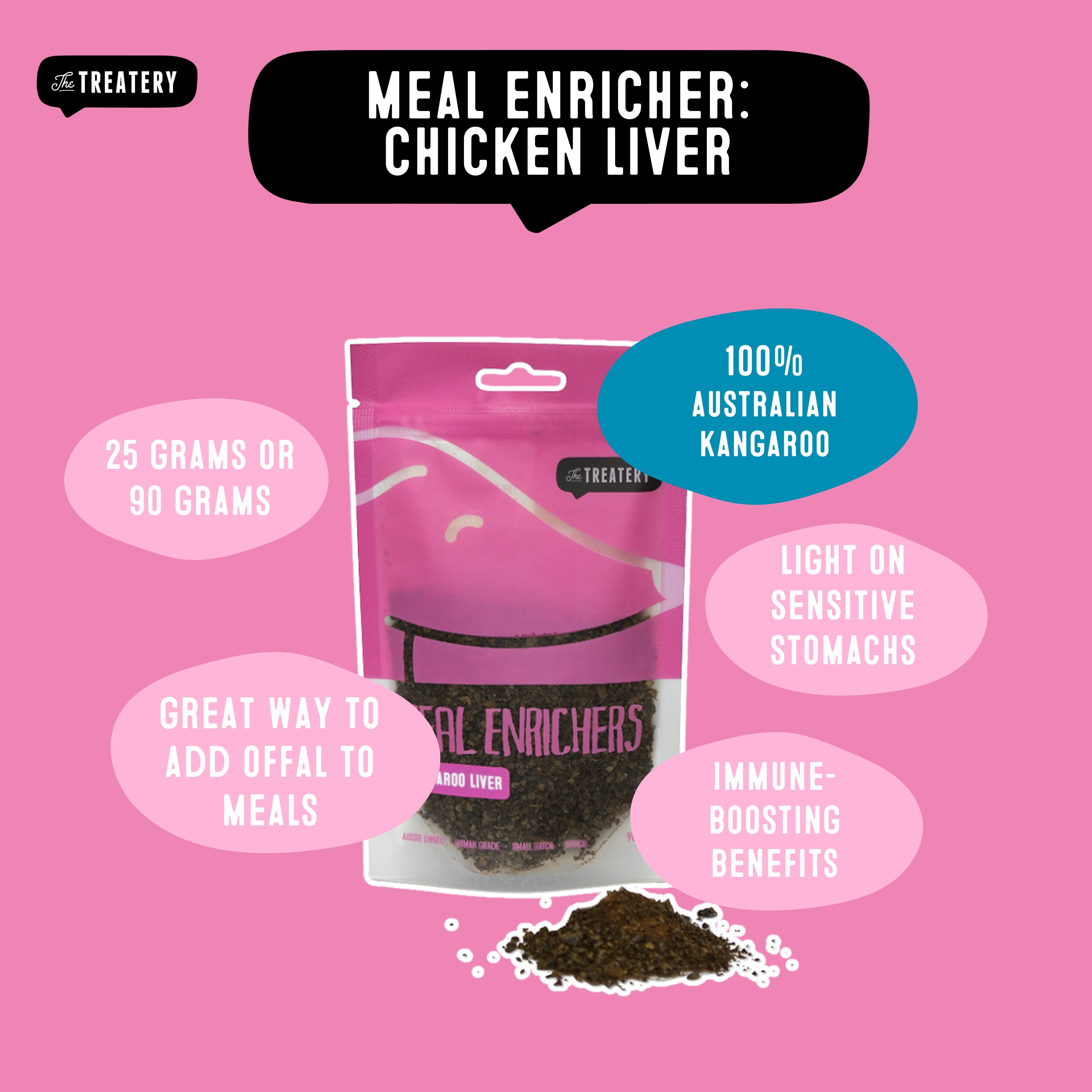 Kangaroo Liver Meal Enricher benefits include immune support and gentle digestion for dogs.
