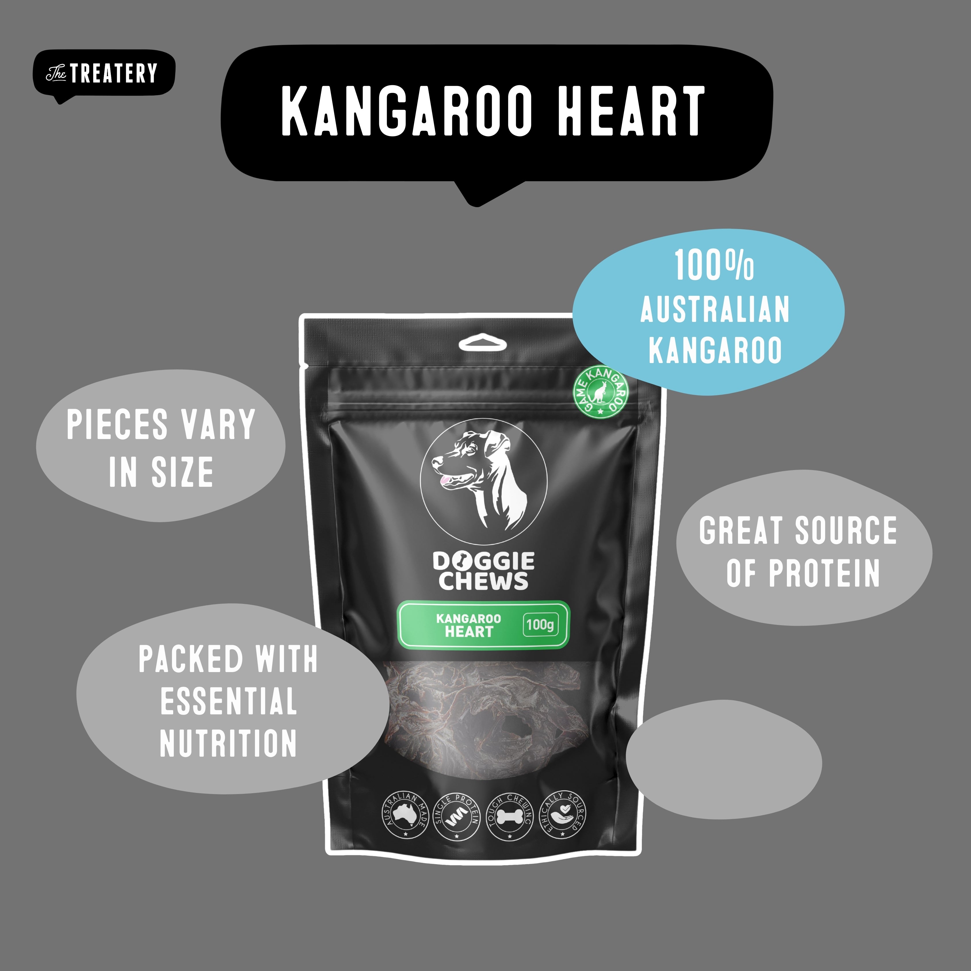 Kangaroo dog treats made from 100 percent Australian kangaroo great source of protein