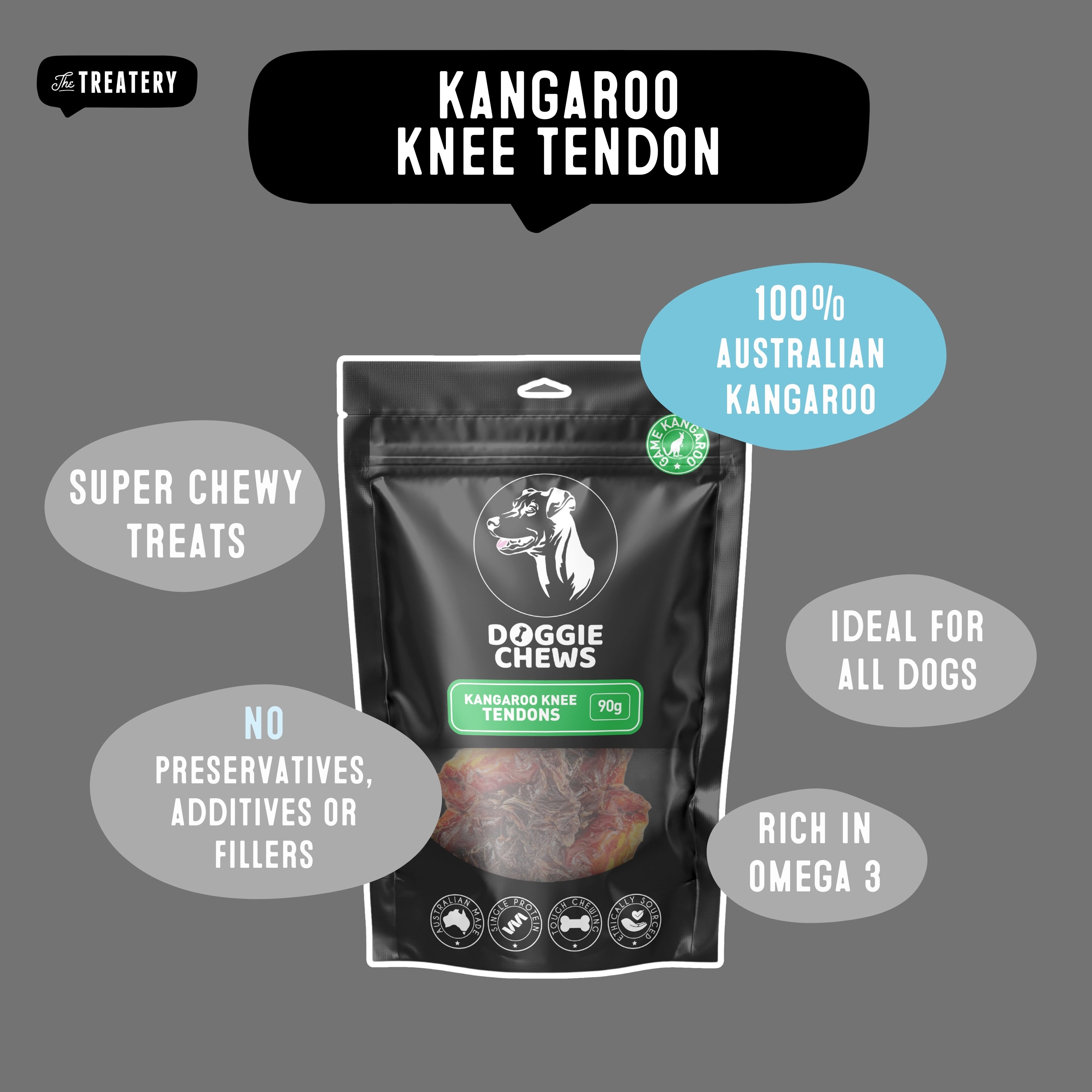 Kangaroo knee tendon dog chews 100 percent Australian made long lasting protein treat