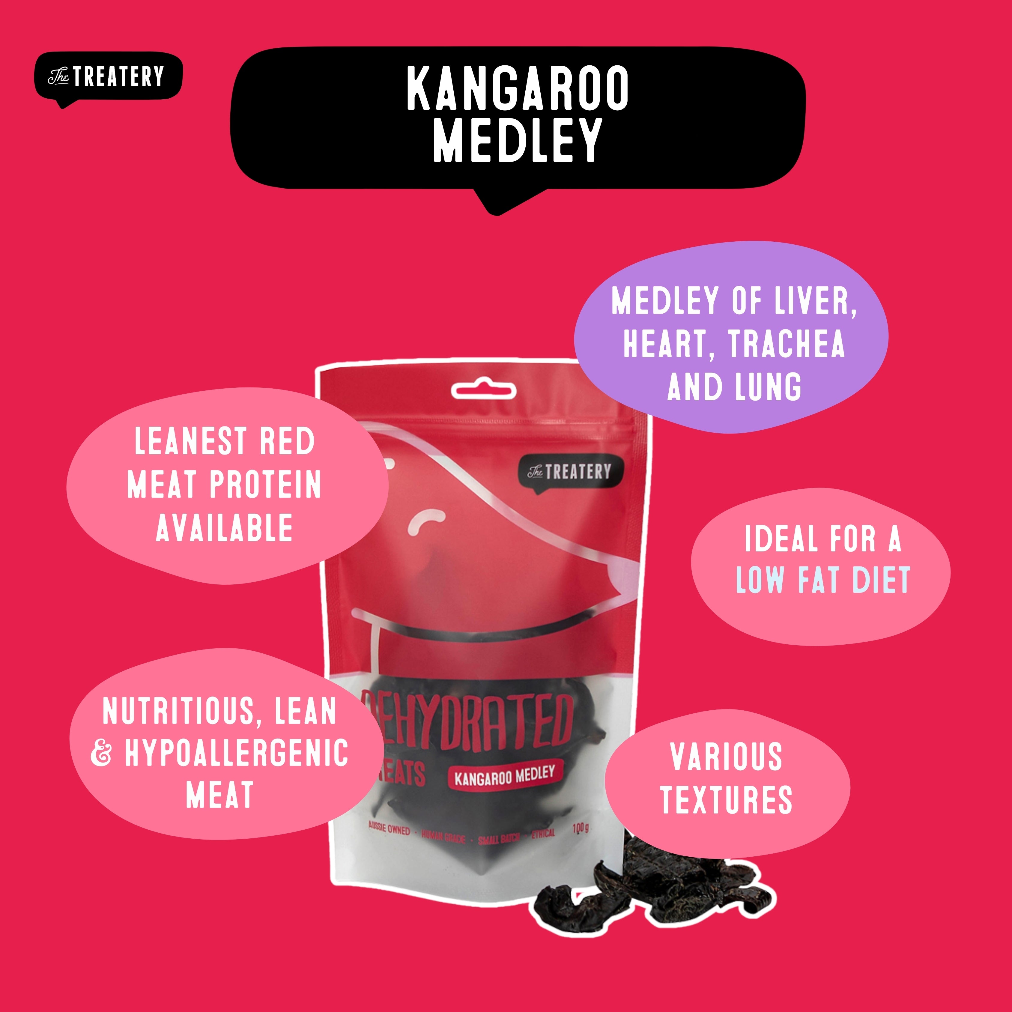 Kangaroo offal dog treats with liver heart and lung high protein low fat treat for healthy dogs