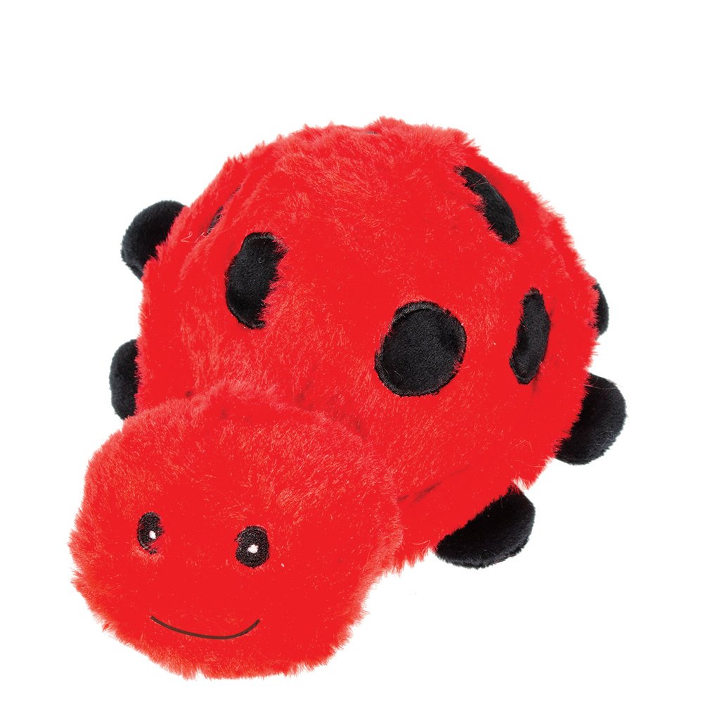 Lady Bug Plush Dog Toy with Giant Squeaker Ball, soft red and black plush toy for dogs.