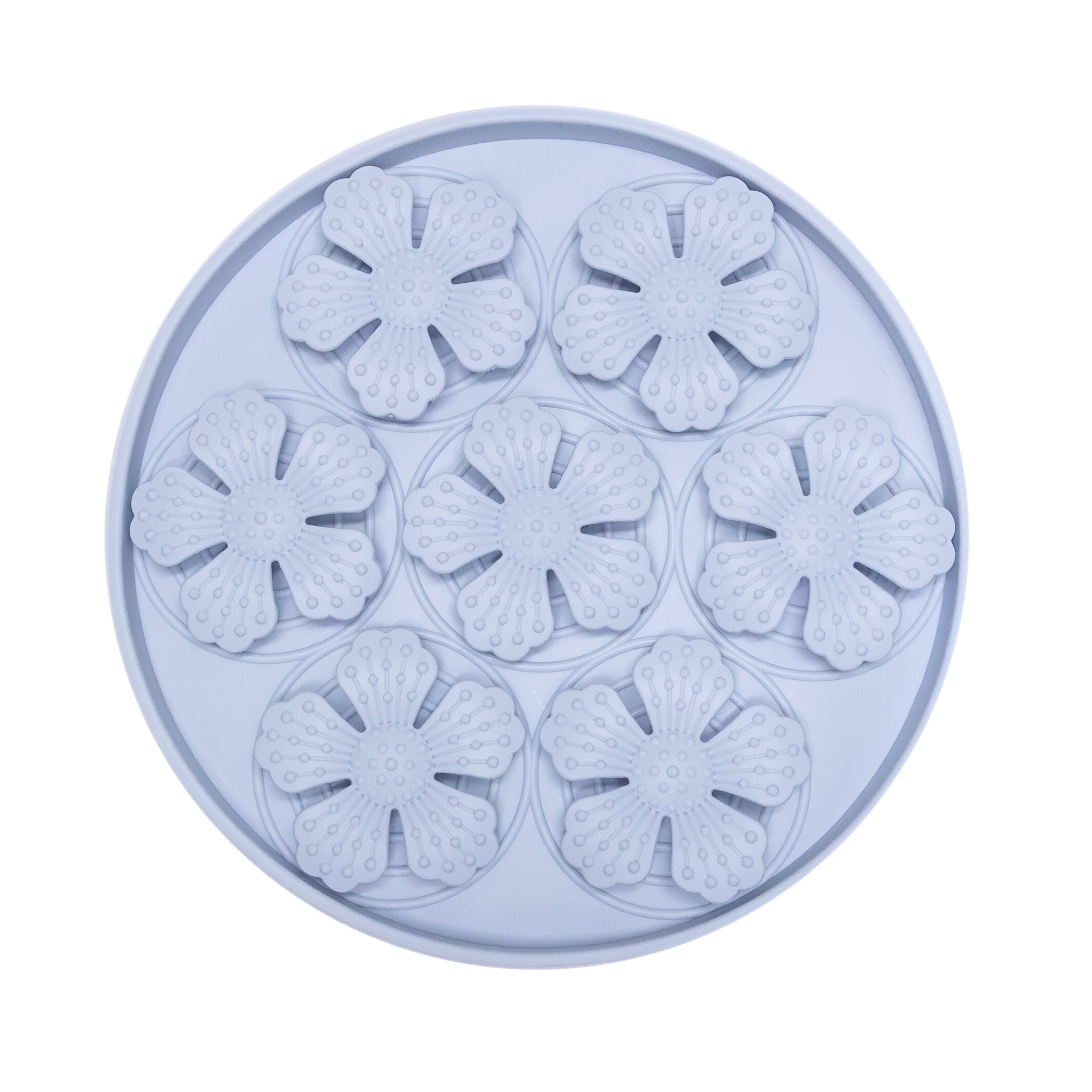 Light blue Flower Slow Feeder Enrichment Bowl featuring raised flower textures to encourage slow feeding and improve digestion.