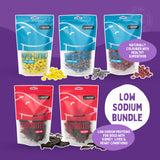 Low sodium dog treat bundle with baked cookies and dehydrated treats for kidney liver and heart health