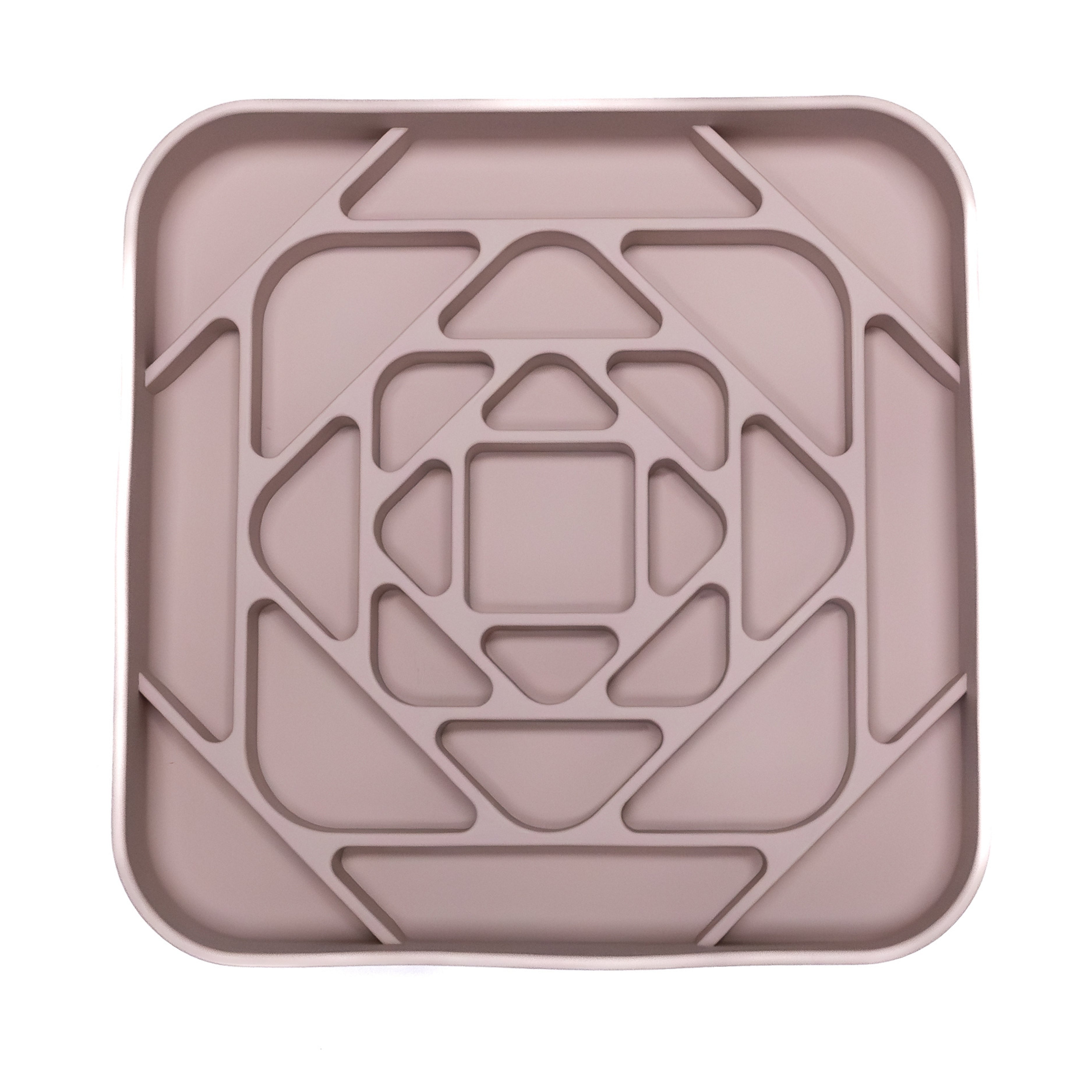 Mauve Geometric Slow Feeder Bowl designed with a pattern that stimulates licking and helps prevent gulping in dogs.
