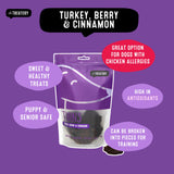 Natural dog treats with turkey and berries, healthy turkey dog treats full of antioxidants.