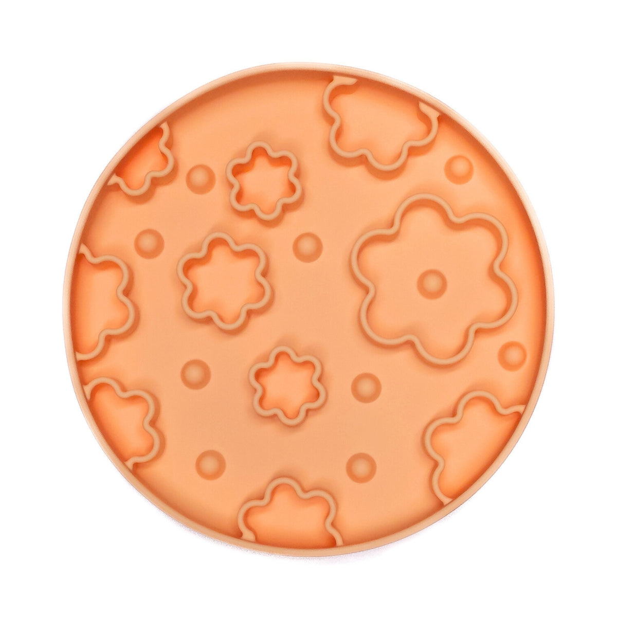 Orange Flower Power Slow Feeder Enrichment Bowl designed to slow down eating and improve digestion for dogs.