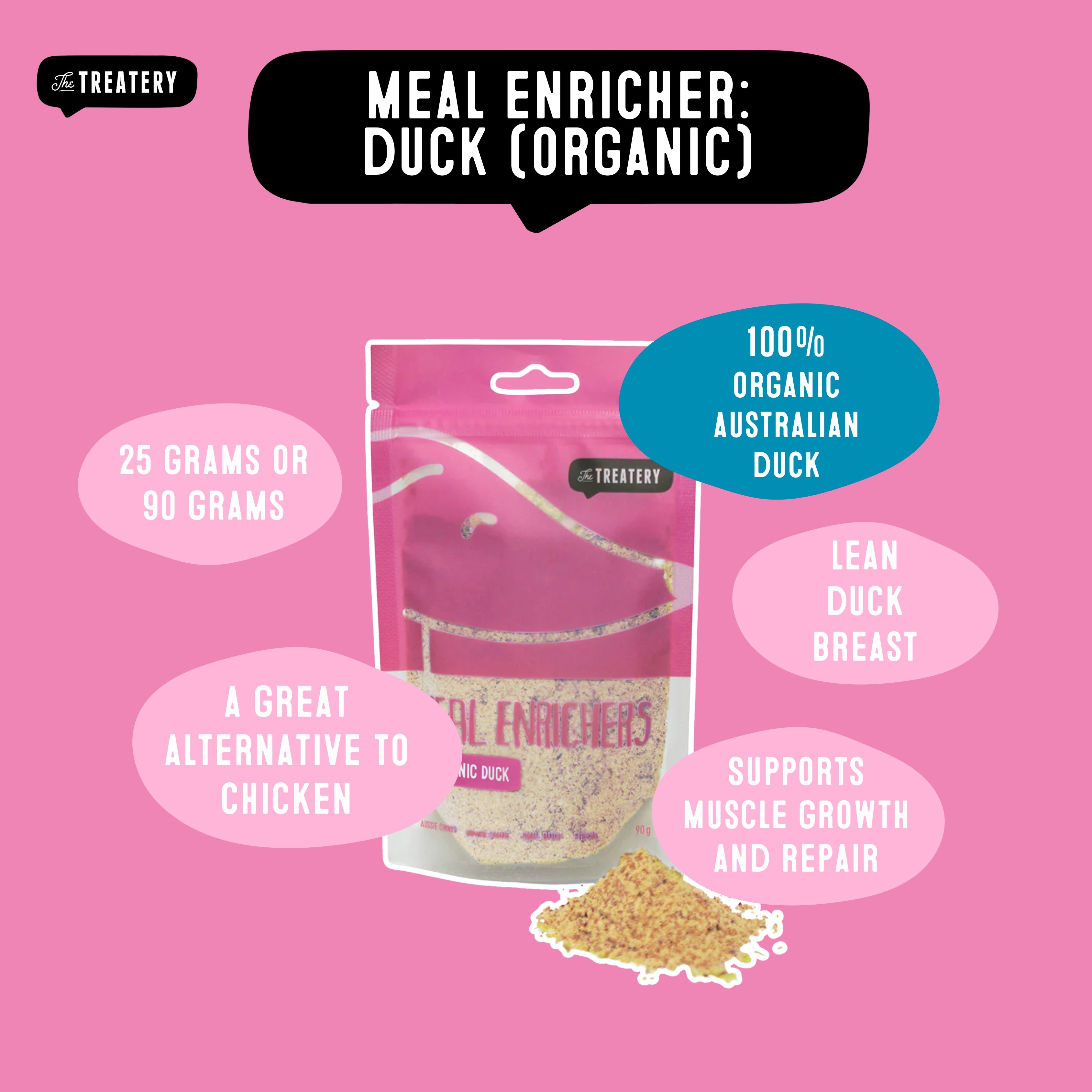 Organic duck meal enricher for dogs made with lean Australian duck breast a healthy protein meal topper