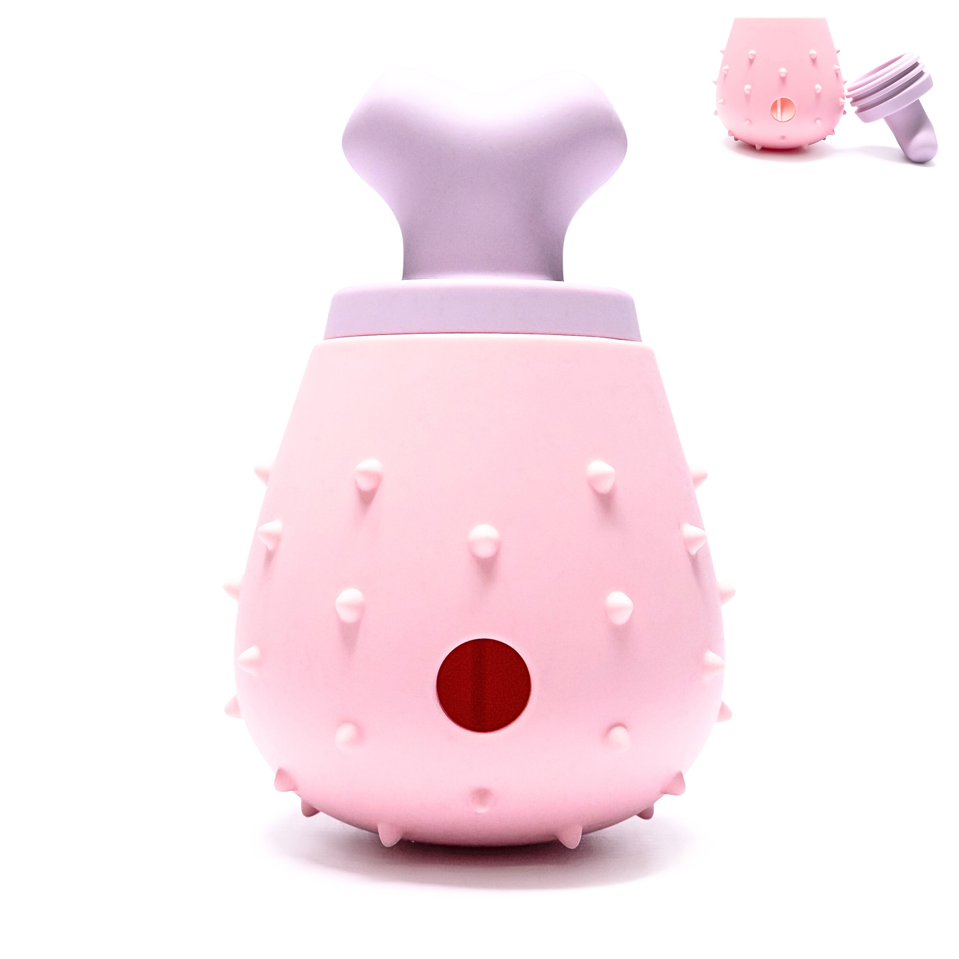 Pink Chicken Drumstick Dog Treat Dispenser Toy for enrichment and slow feeding play.