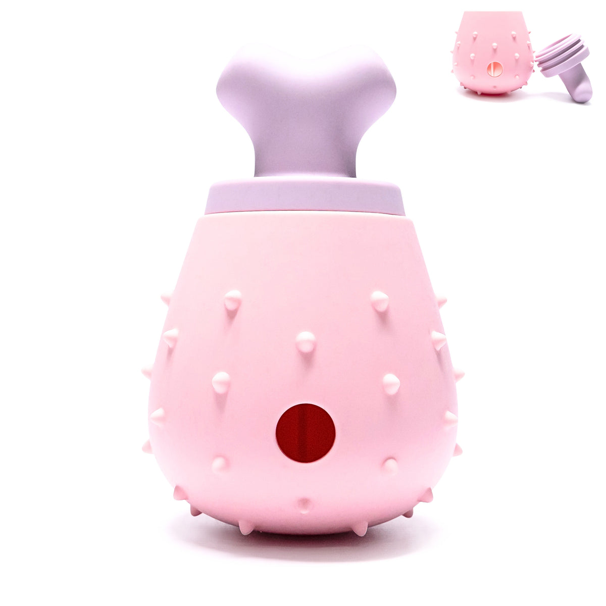 Pink Chicken Drumstick Dog Treat Dispenser Toy for enrichment and slow feeding play.
