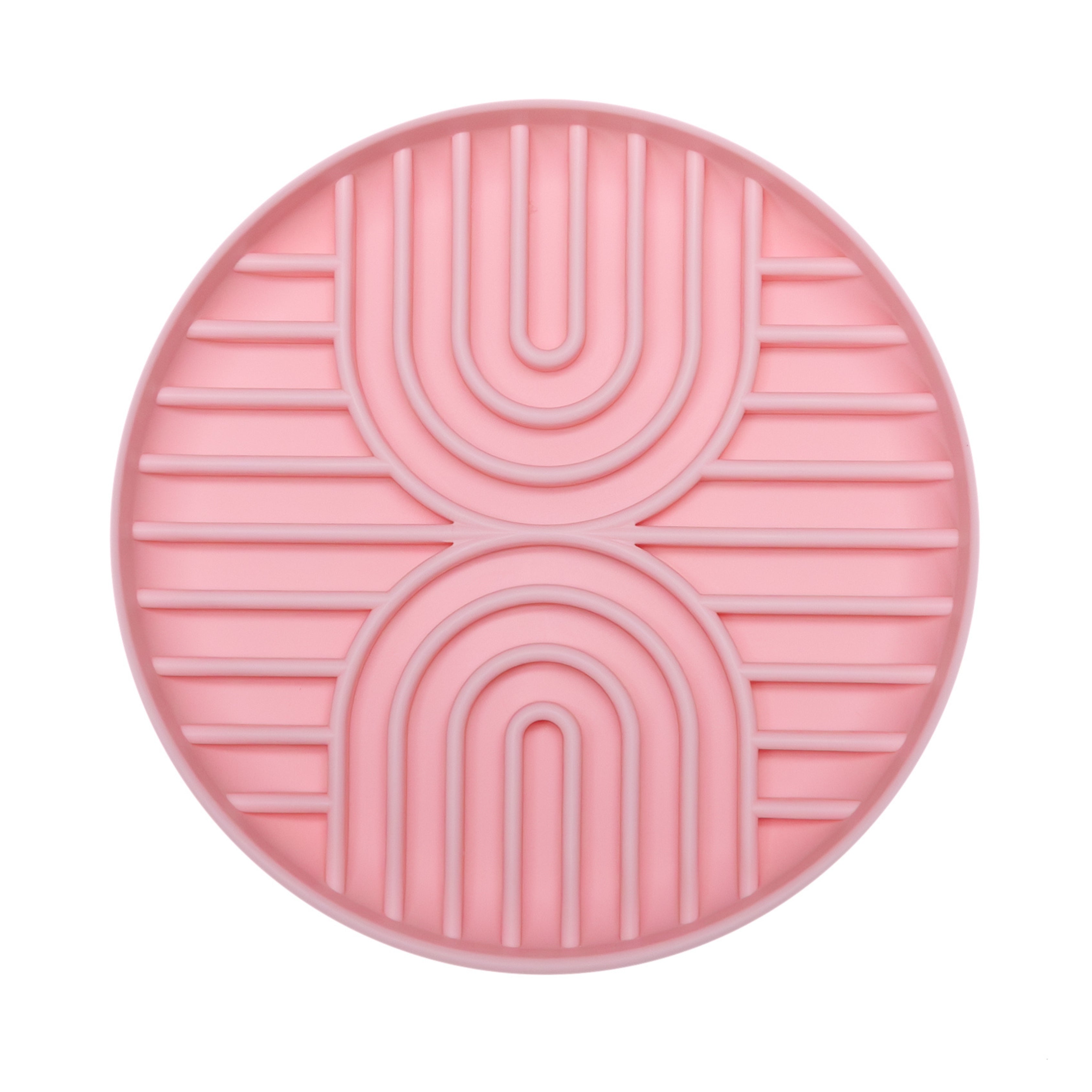 Pink Double Rainbow Slow Feeder Enrichment Bowl for dogs, non-slip silicone design.