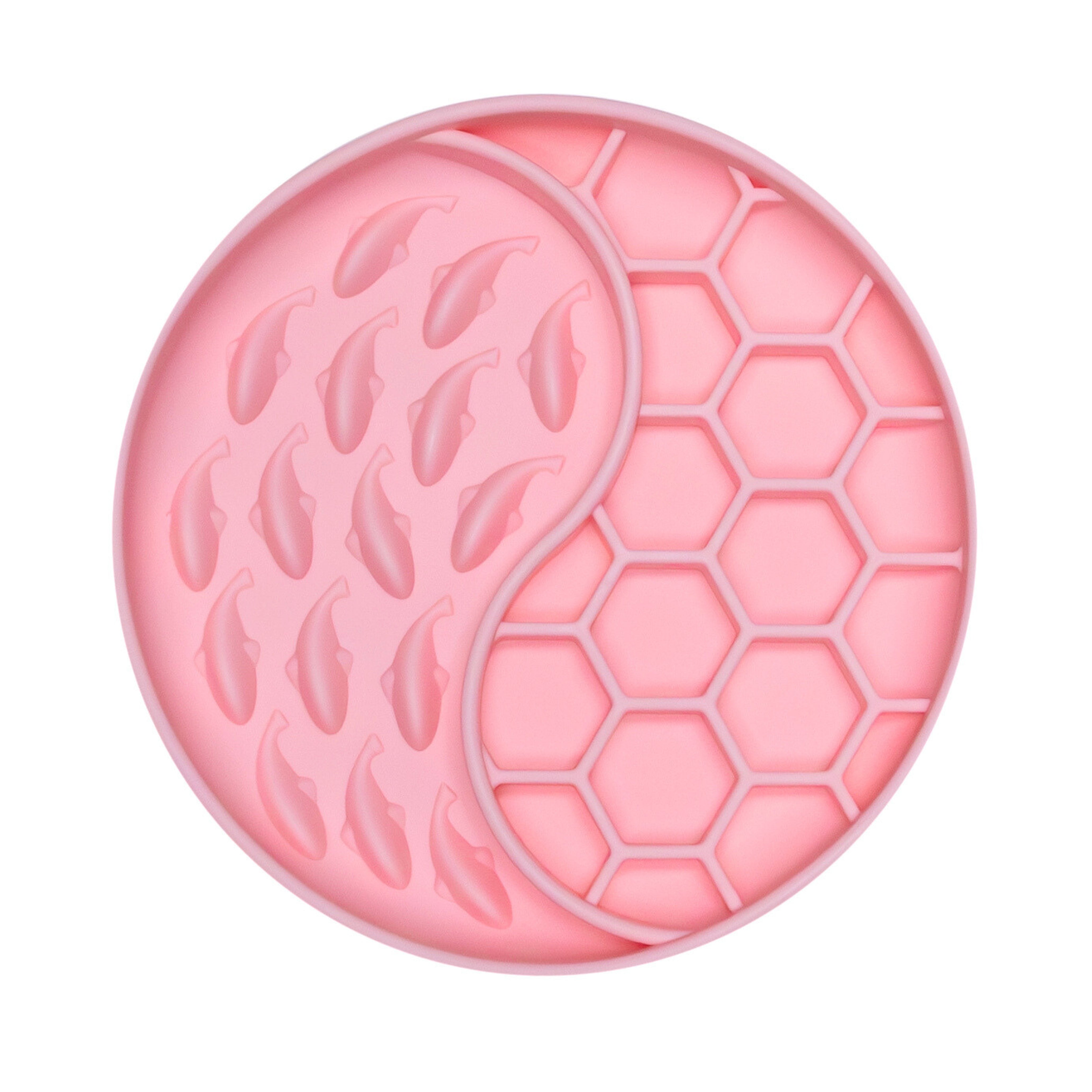 Pink Whale Wave Enrichment Bowl with raised patterns encourages licking, calm feeding, and mental stimulation for dogs.