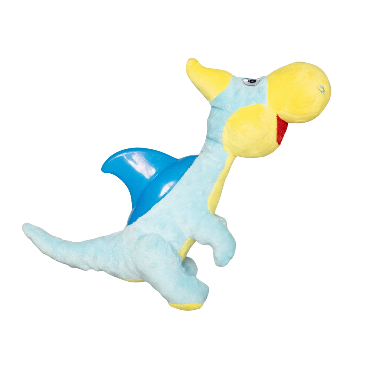 Plush Dinosaur Dog Toy with Rubber Chew