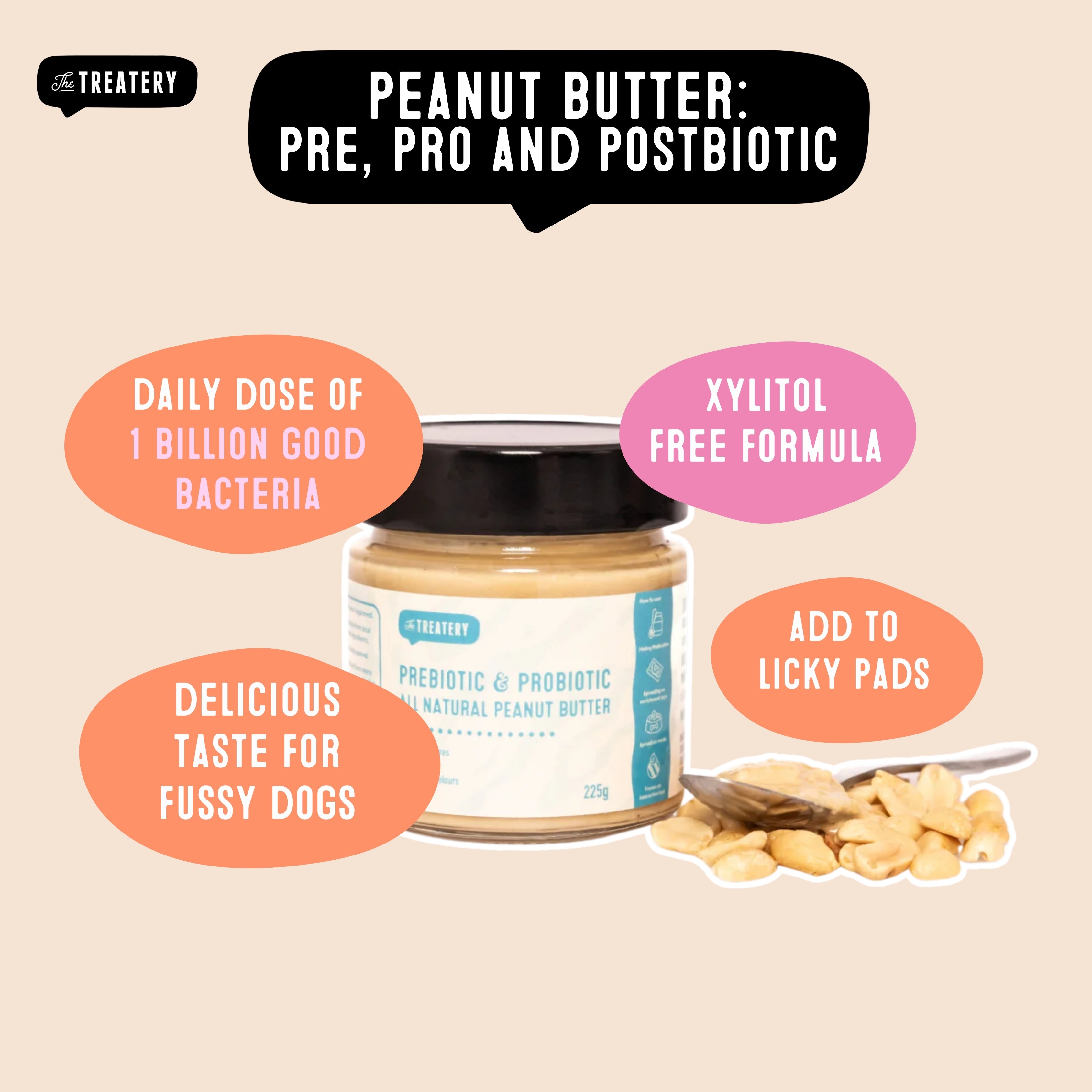 Prebiotic peanut butter for dogs xylitol free probiotic treat for gut support