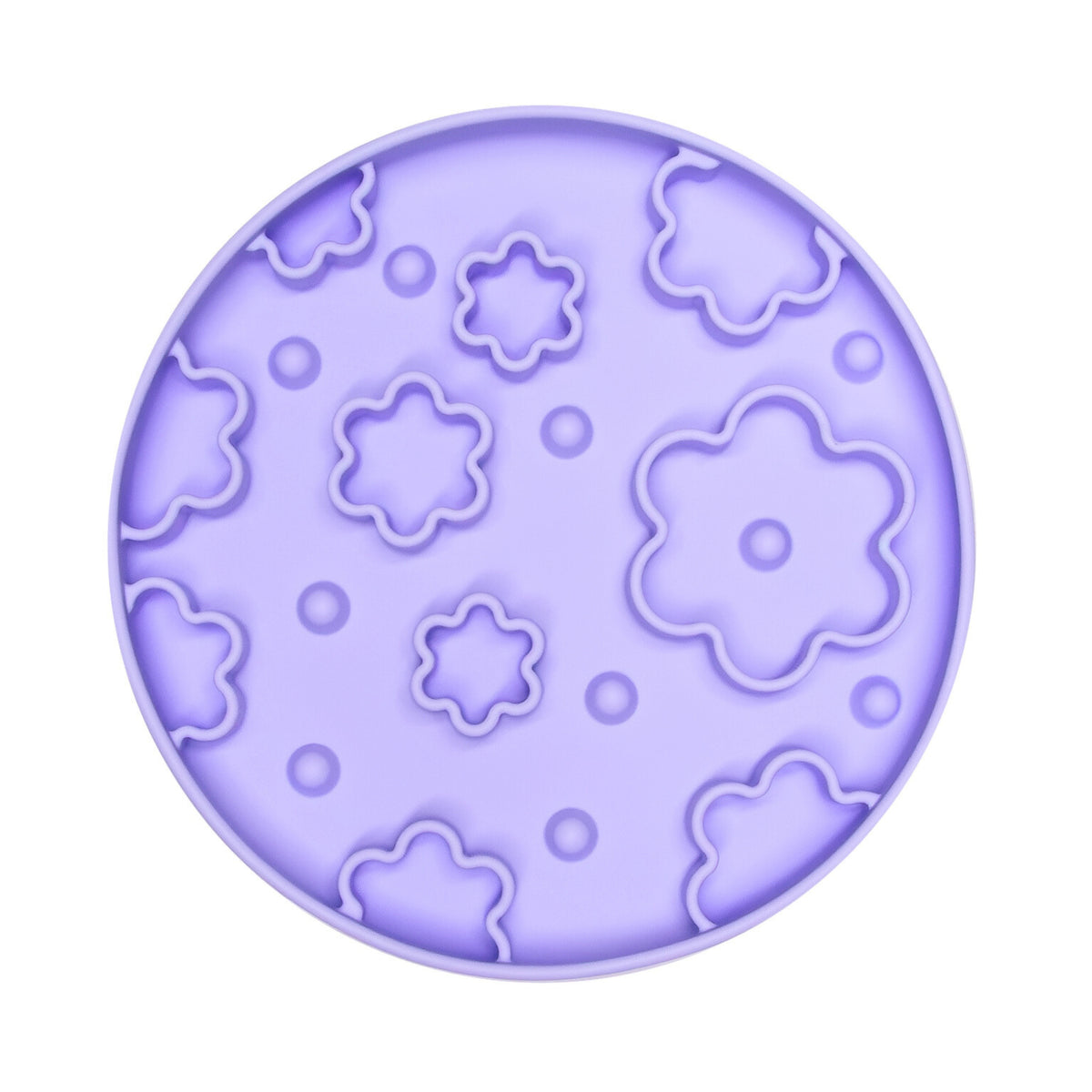 Purple Flower Power Slow Feeder Bowl featuring raised floral patterns to encourage slow feeding and reduce bloating in dogs.