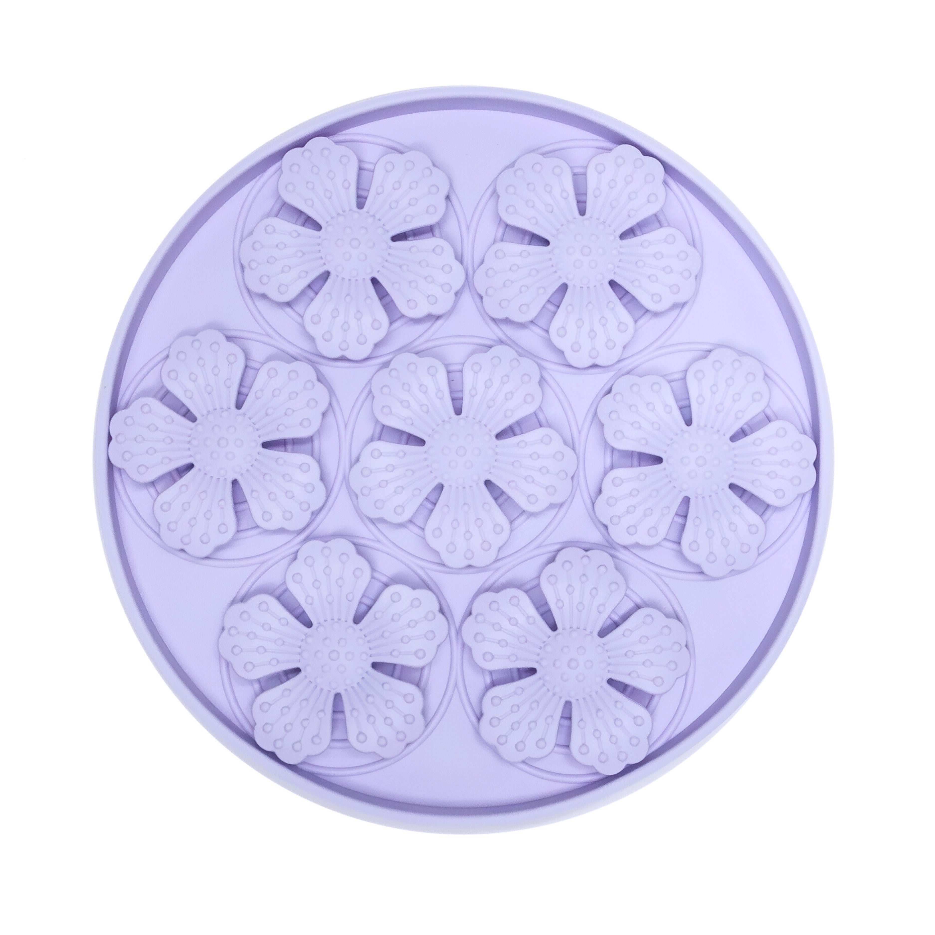 Purple Flower Slow Feeder Enrichment Bowl with textured surface for slow feeding to reduce anxiety and promote digestion.
