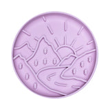 Purple Mountain Sunrise Slow Feeder featuring sun and mountain pattern encouraging slow eating and mental stimulation for pets.