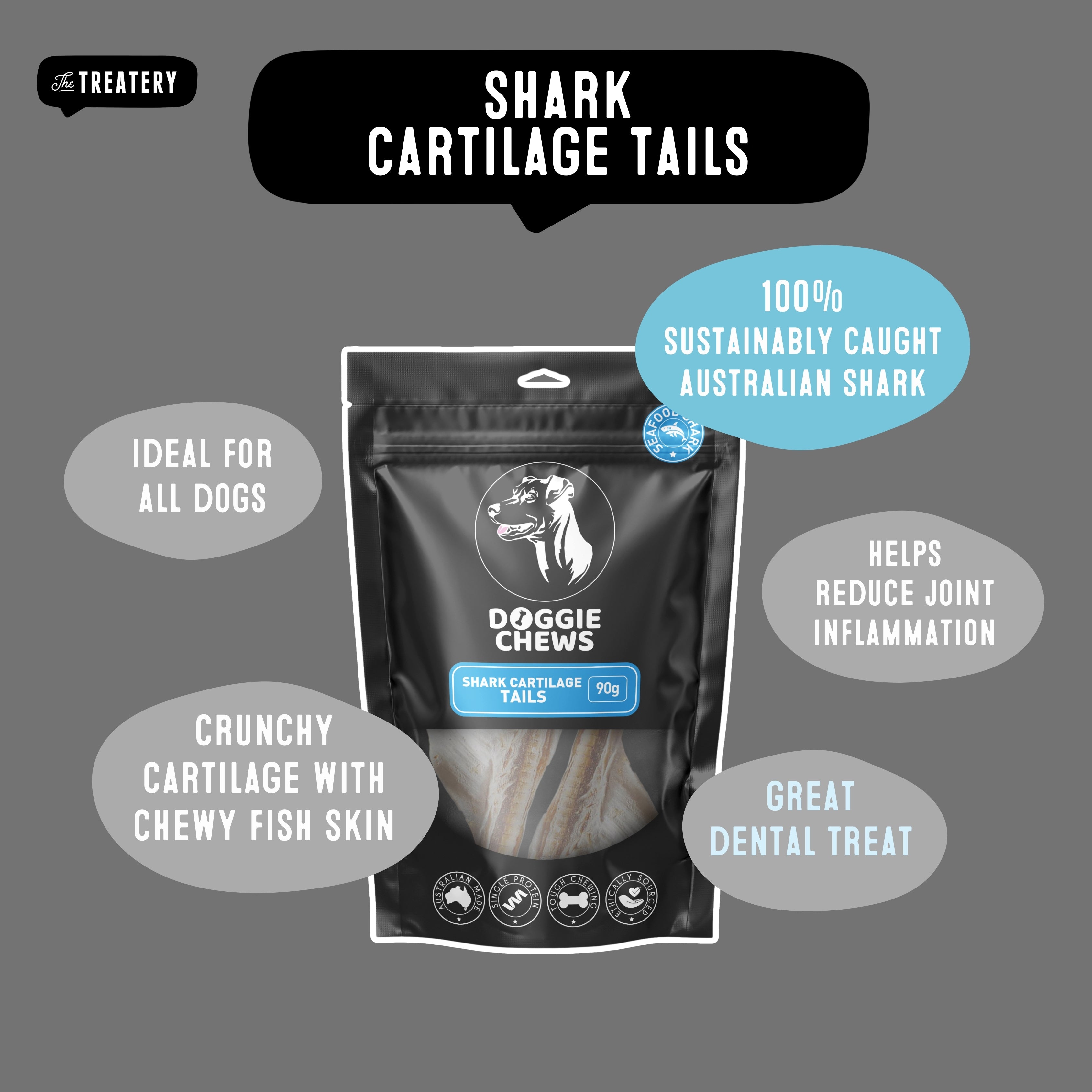 Shark cartilage tails long lasting dog chew 100 percent Australian made dental treat