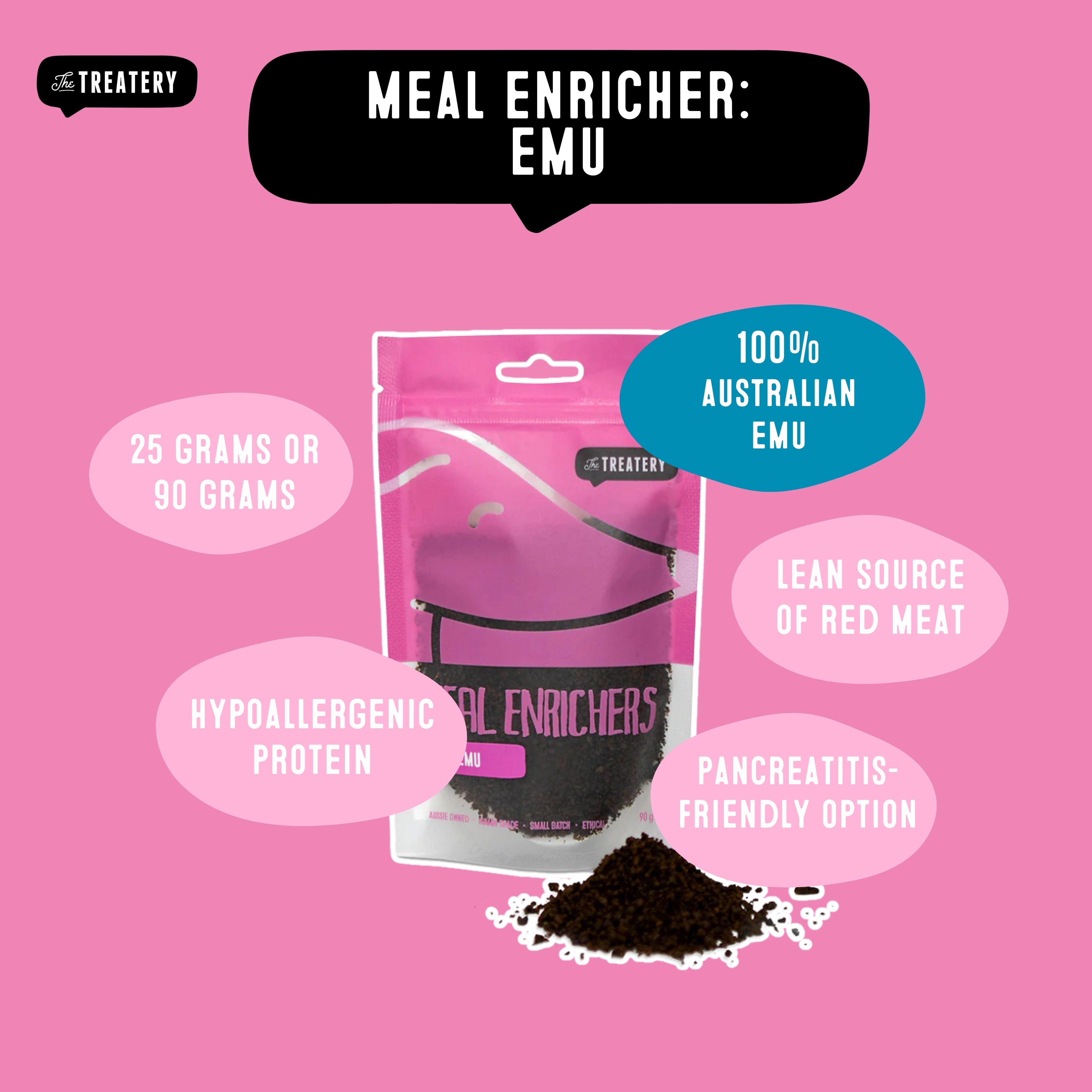 The Treatery emu meal topper for dogs hypoallergenic protein and pancreatitis friendly option