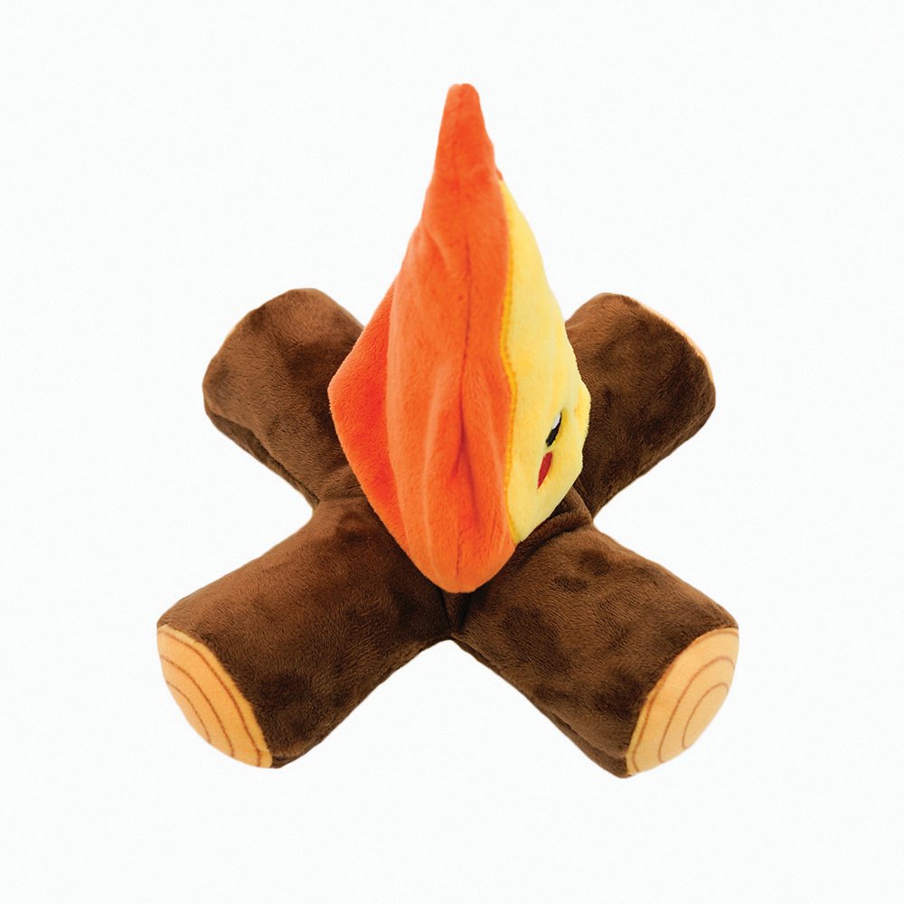 Top angle of HugSmart Fuzzy Friendz Campfire Plush Dog Toy, cute stuffed flame for playful dogs.