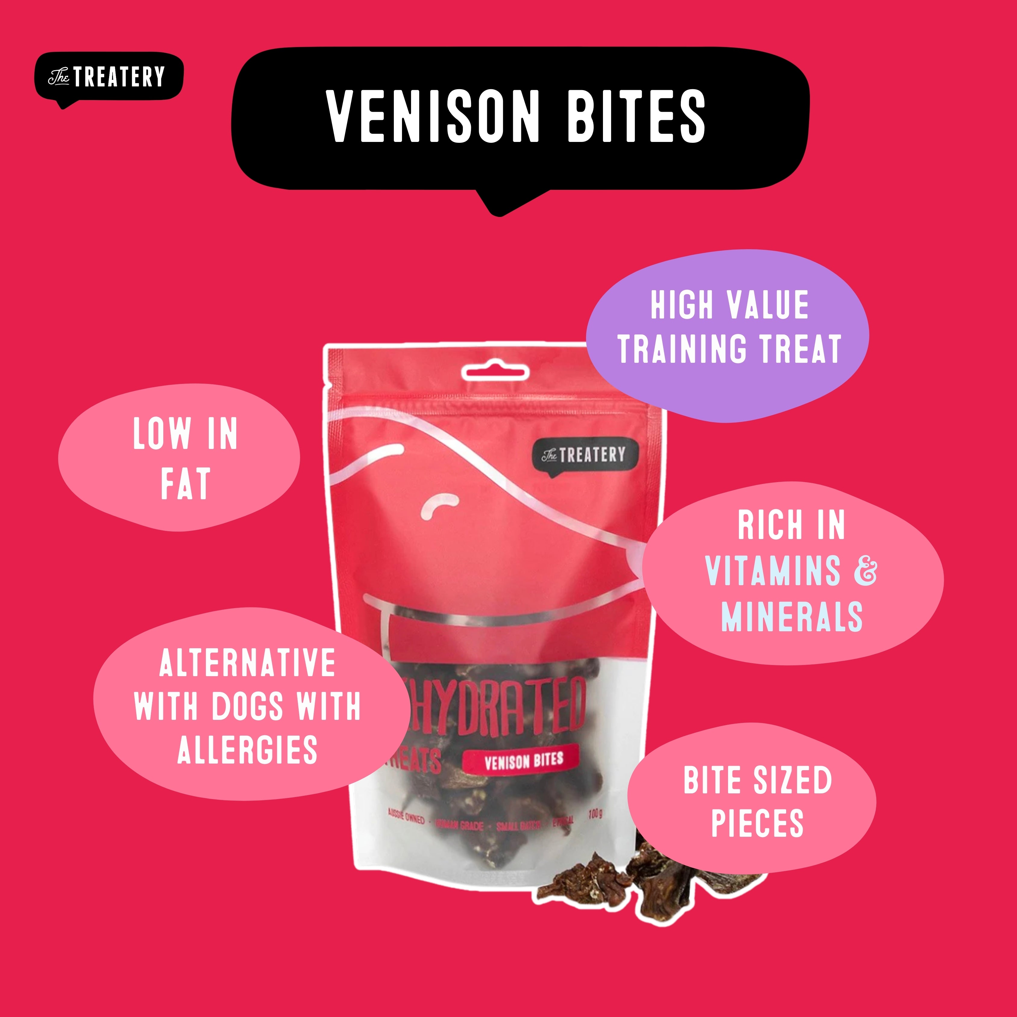 Venison dog treats high protein training bites rich in vitamins and minerals