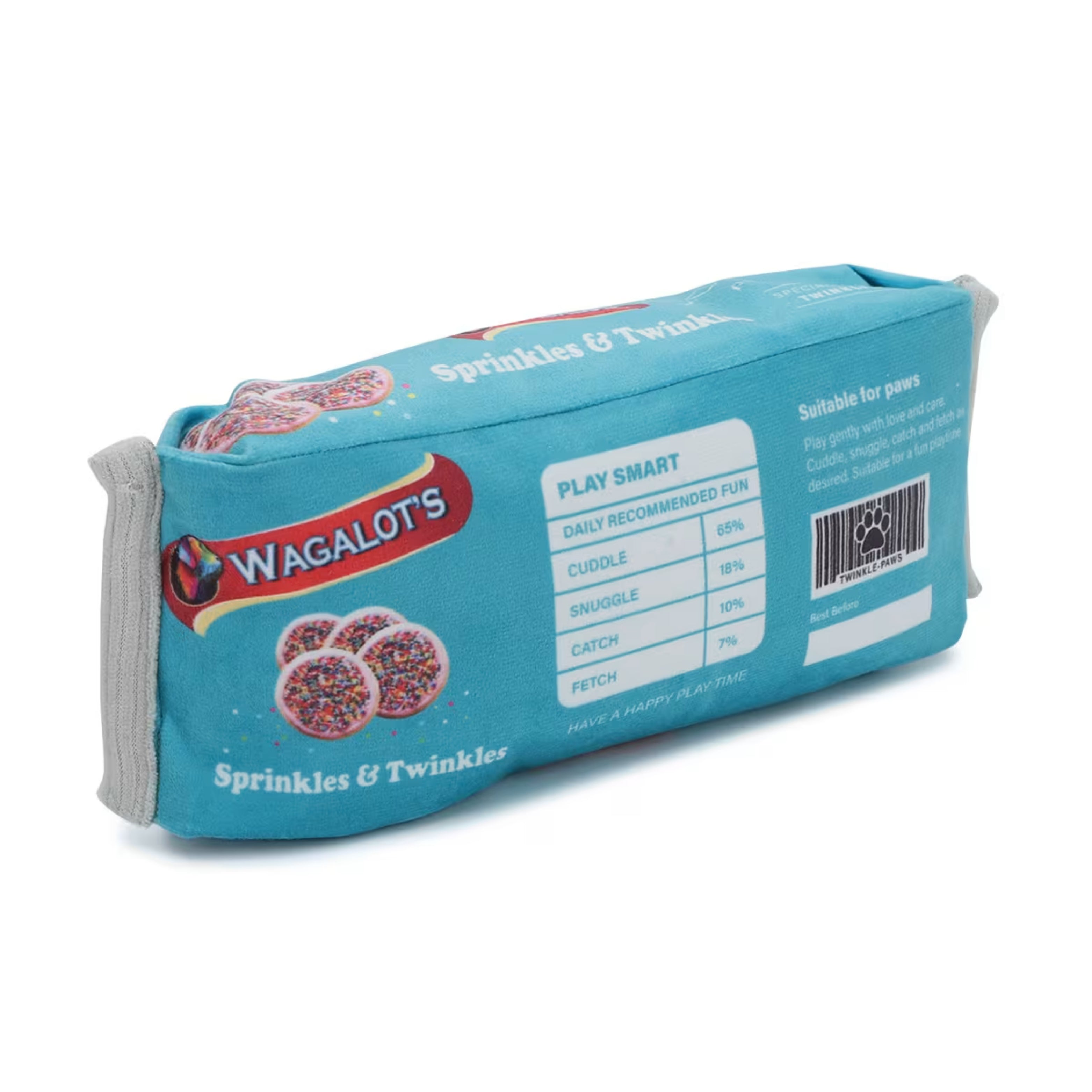 Wagalot’s Sprinkles and Twinkles Plush Dog Toy, interactive soft squeaky treat-shaped toy.